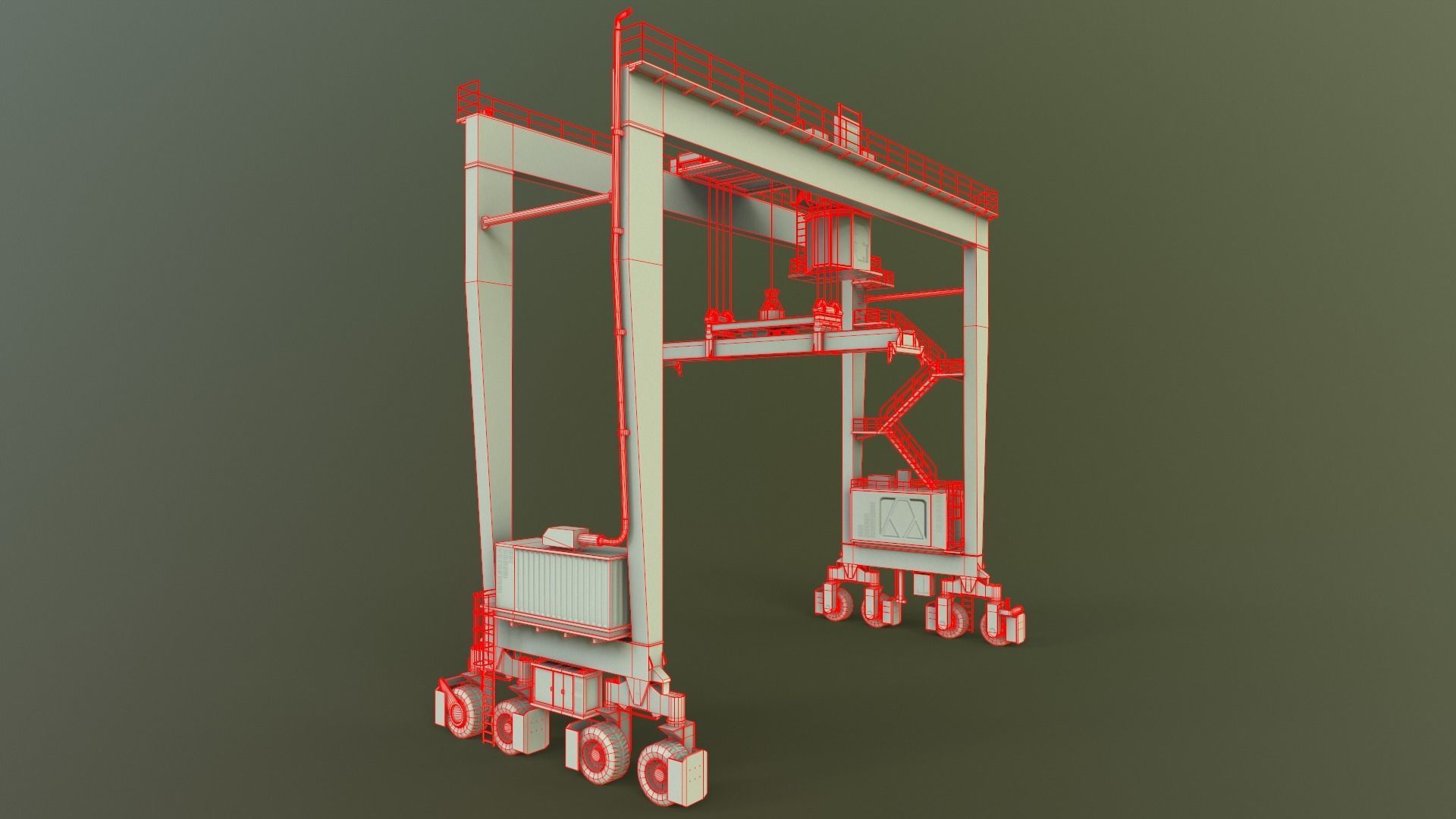 PBR Rubber Tyred Gantry Crane RTG V2 - Yellow Low-poly 3D model_13