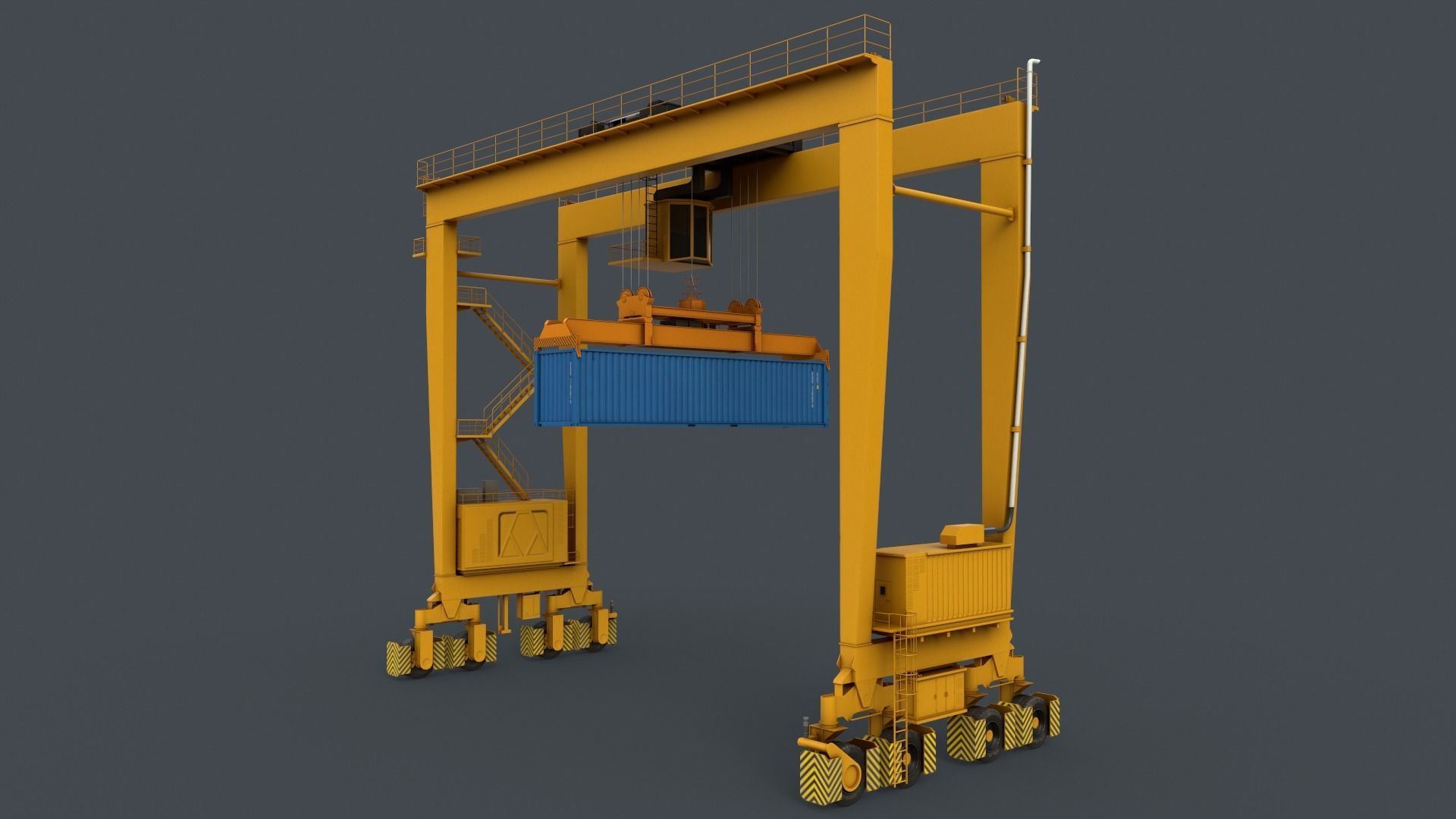 PBR Rubber Tyred Gantry Crane RTG V2 - Yellow Low-poly 3D model_11