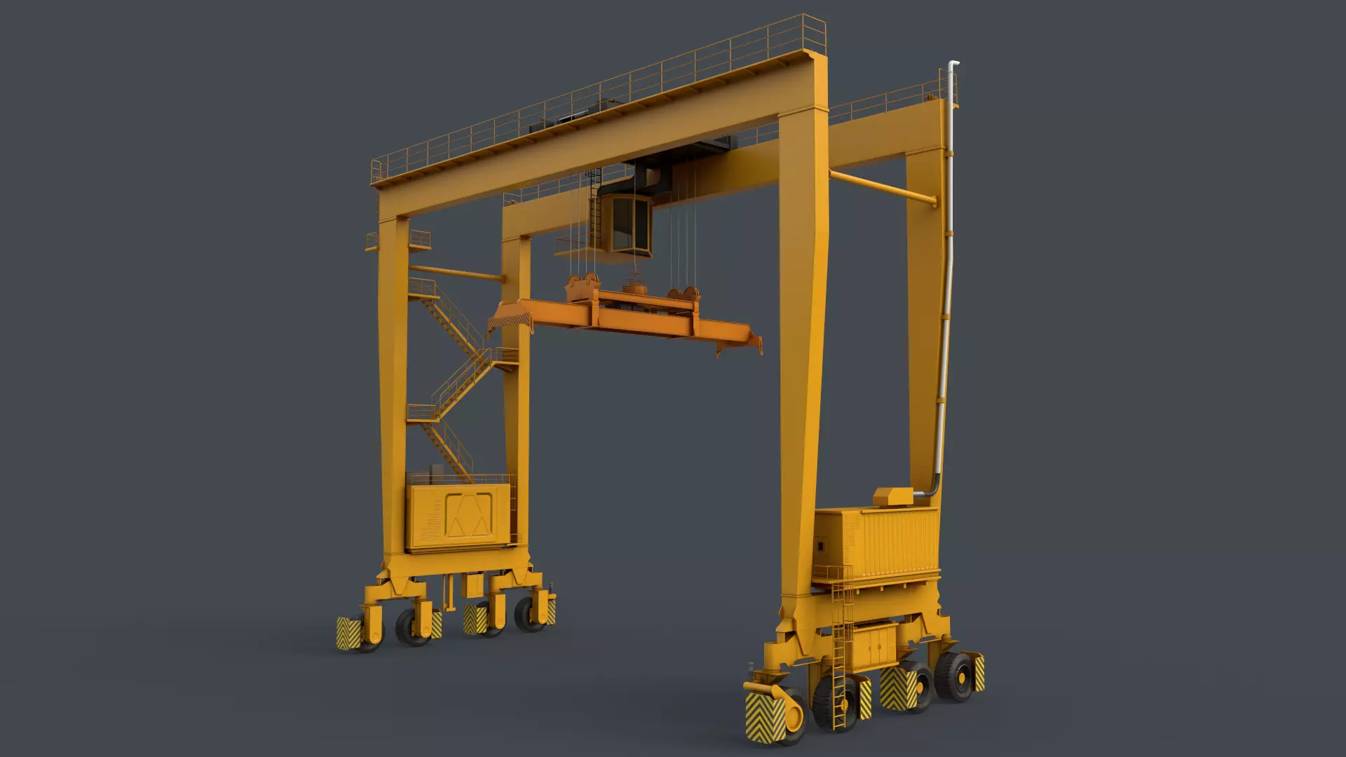 PBR Rubber Tyred Gantry Crane RTG V2 - Yellow Low-poly 3D model_0