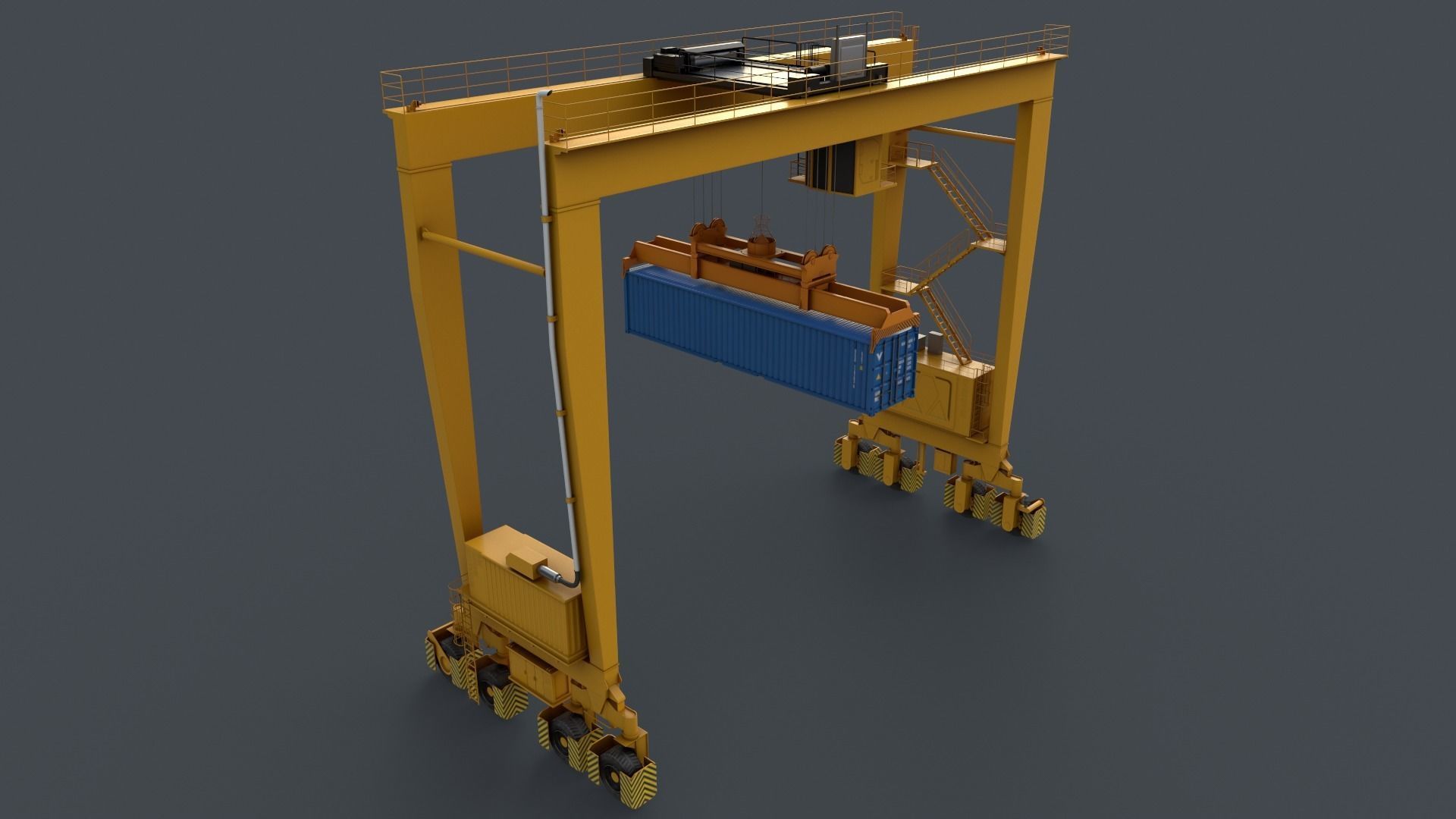 PBR Rubber Tyred Gantry Crane RTG V2 - Yellow Low-poly 3D model_12