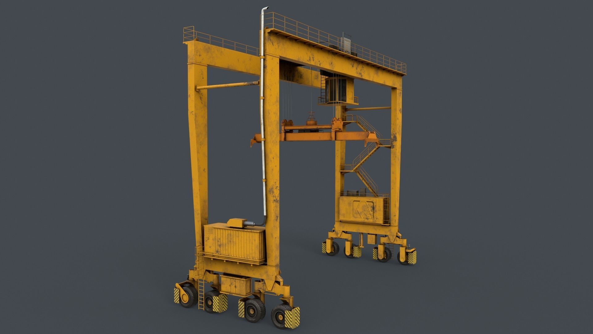 PBR Rubber Tyred Gantry Crane RTG V2 - Yellow Low-poly 3D model_3