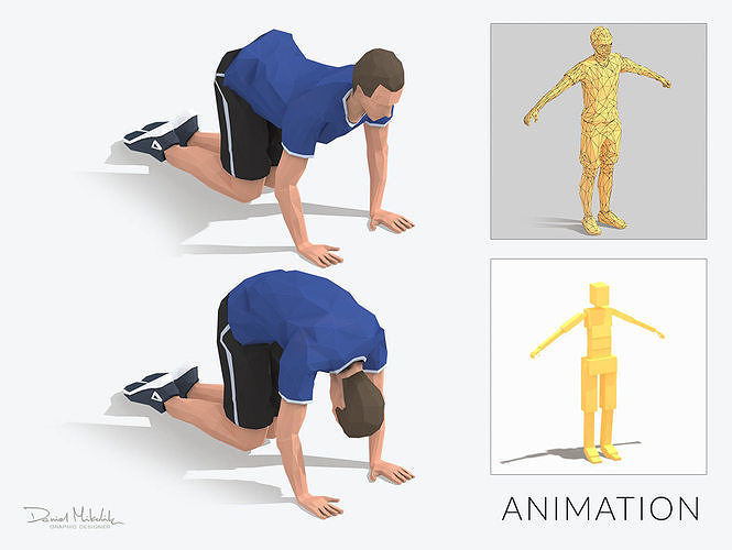 Back Stretch Exercise Man Animation Low-poly 3D model