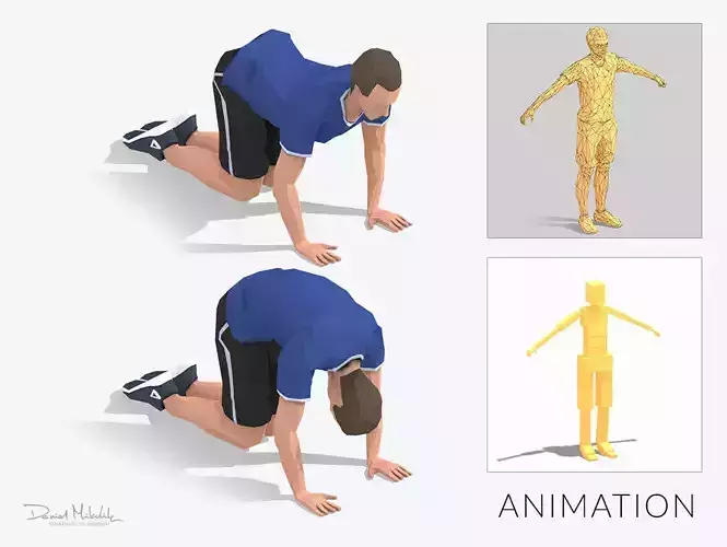 Back Stretch Exercise Man Animation Low-poly 3D model