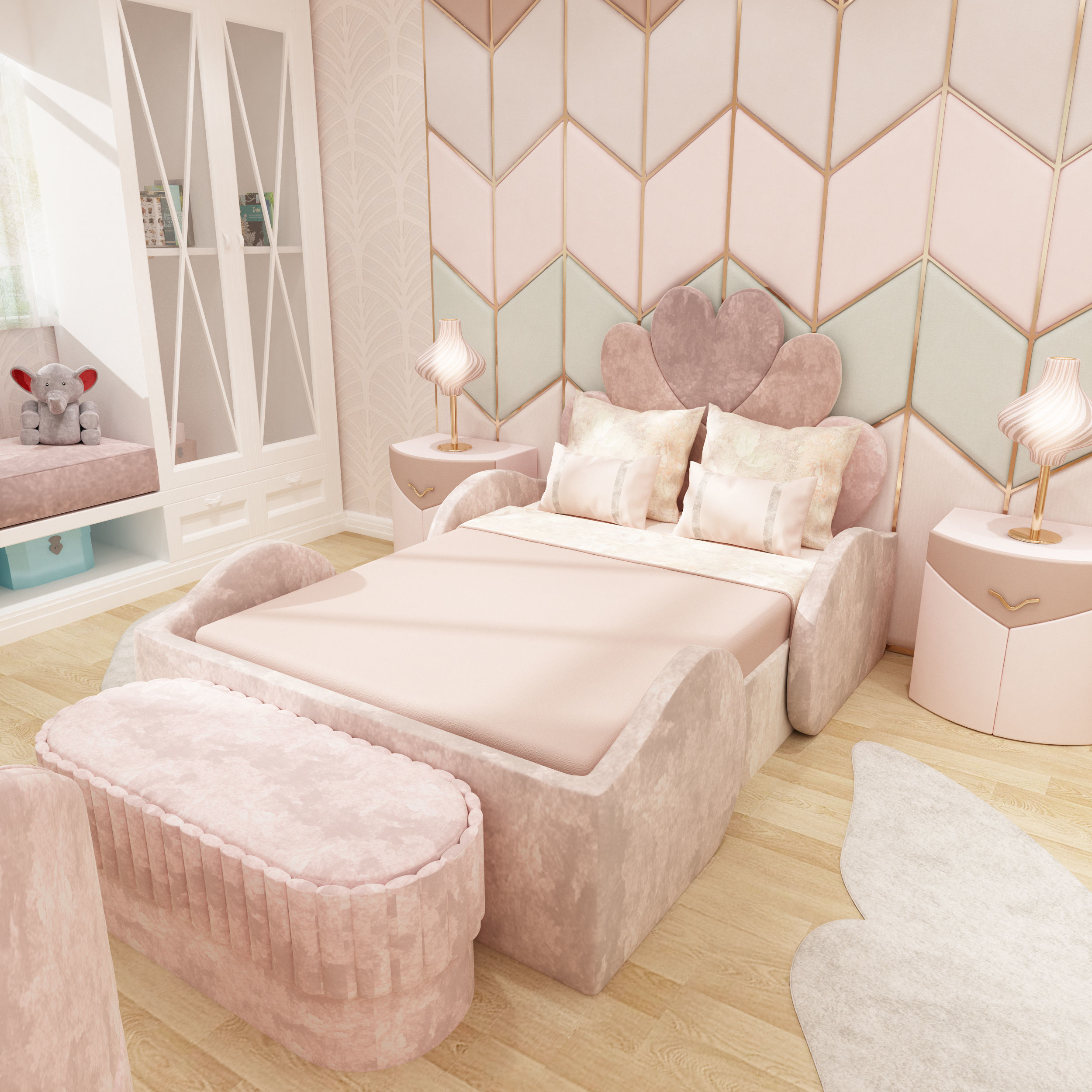 Girls bedroom interior design 3D model_7
