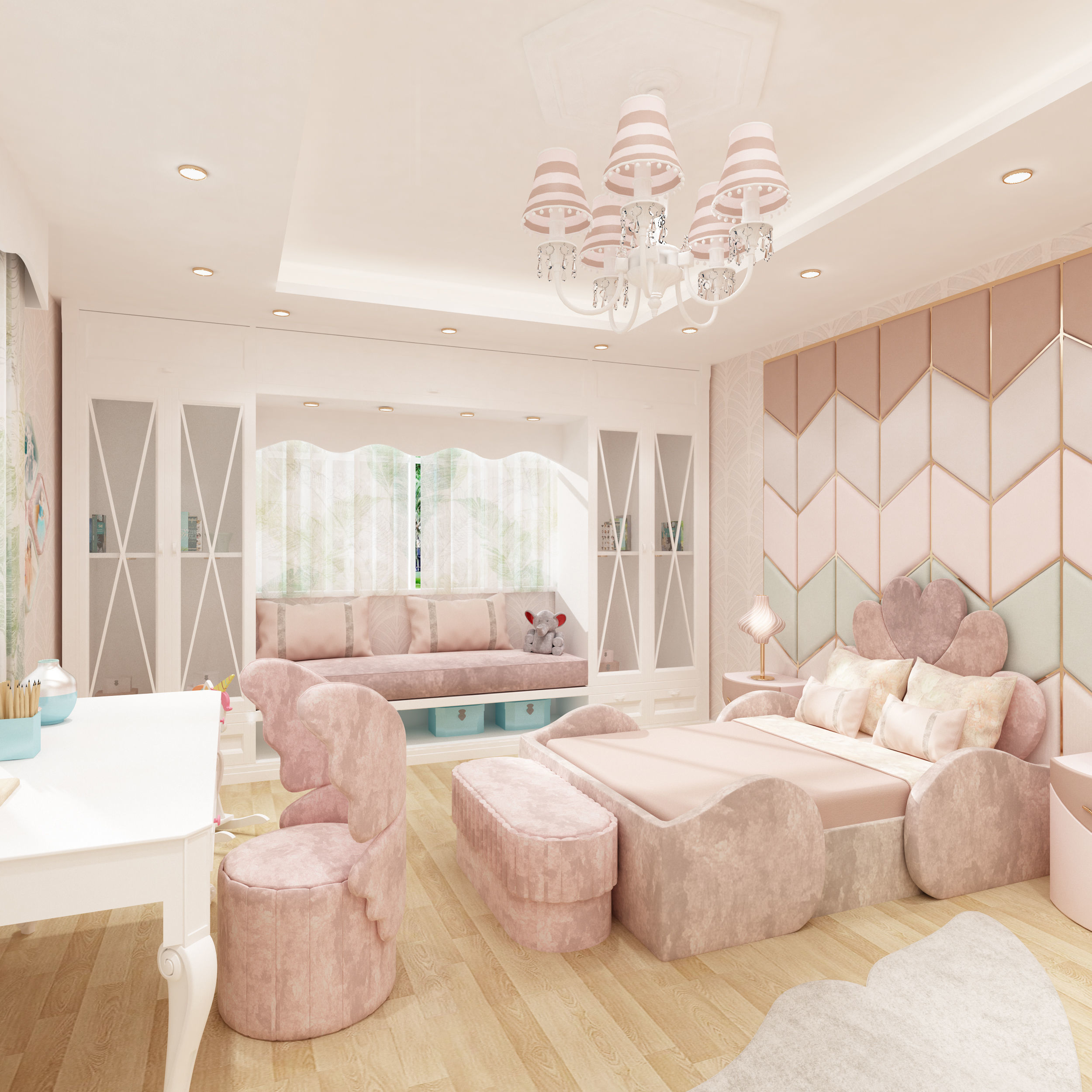 Girls bedroom interior design 3D model_10