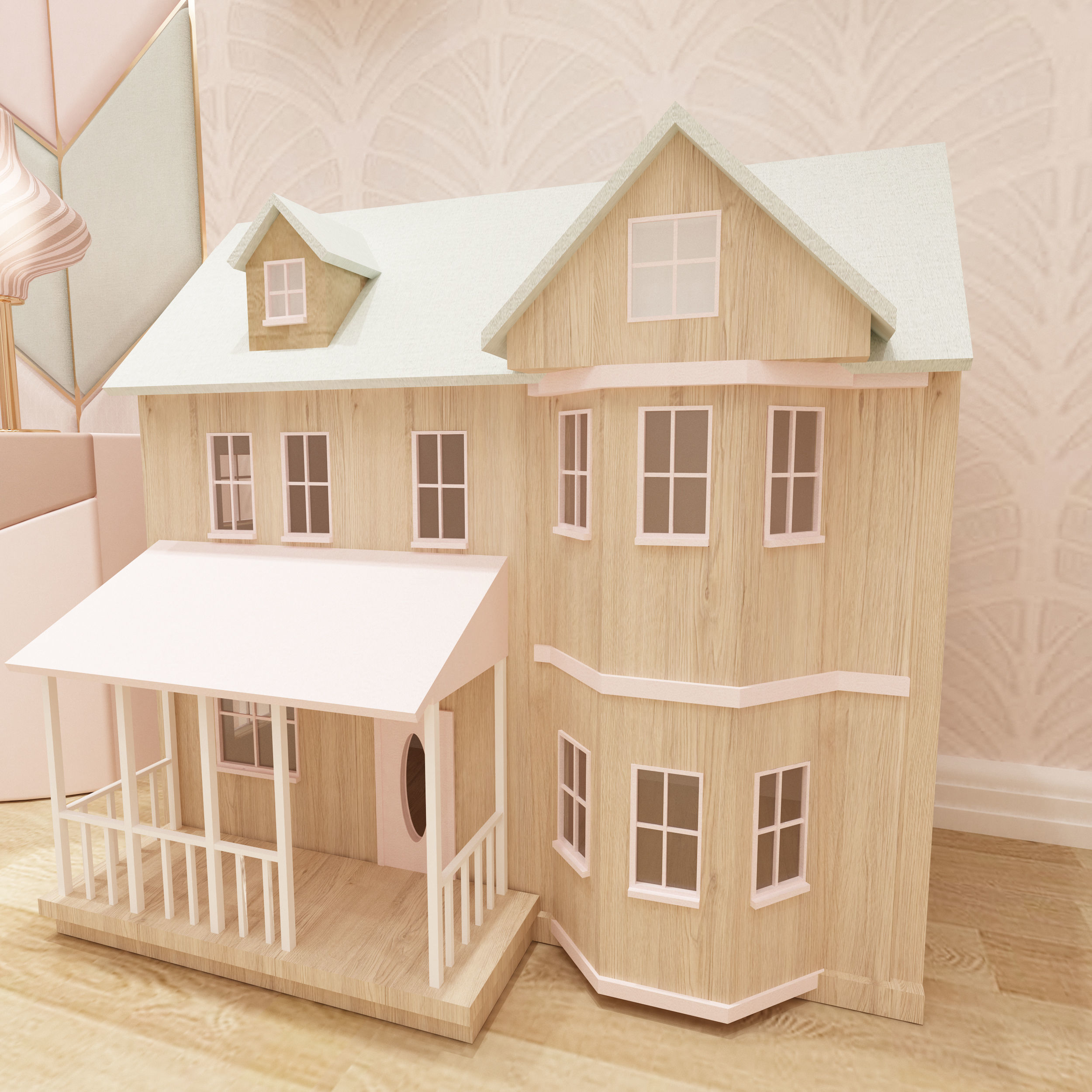 Girls bedroom interior design 3D model_13