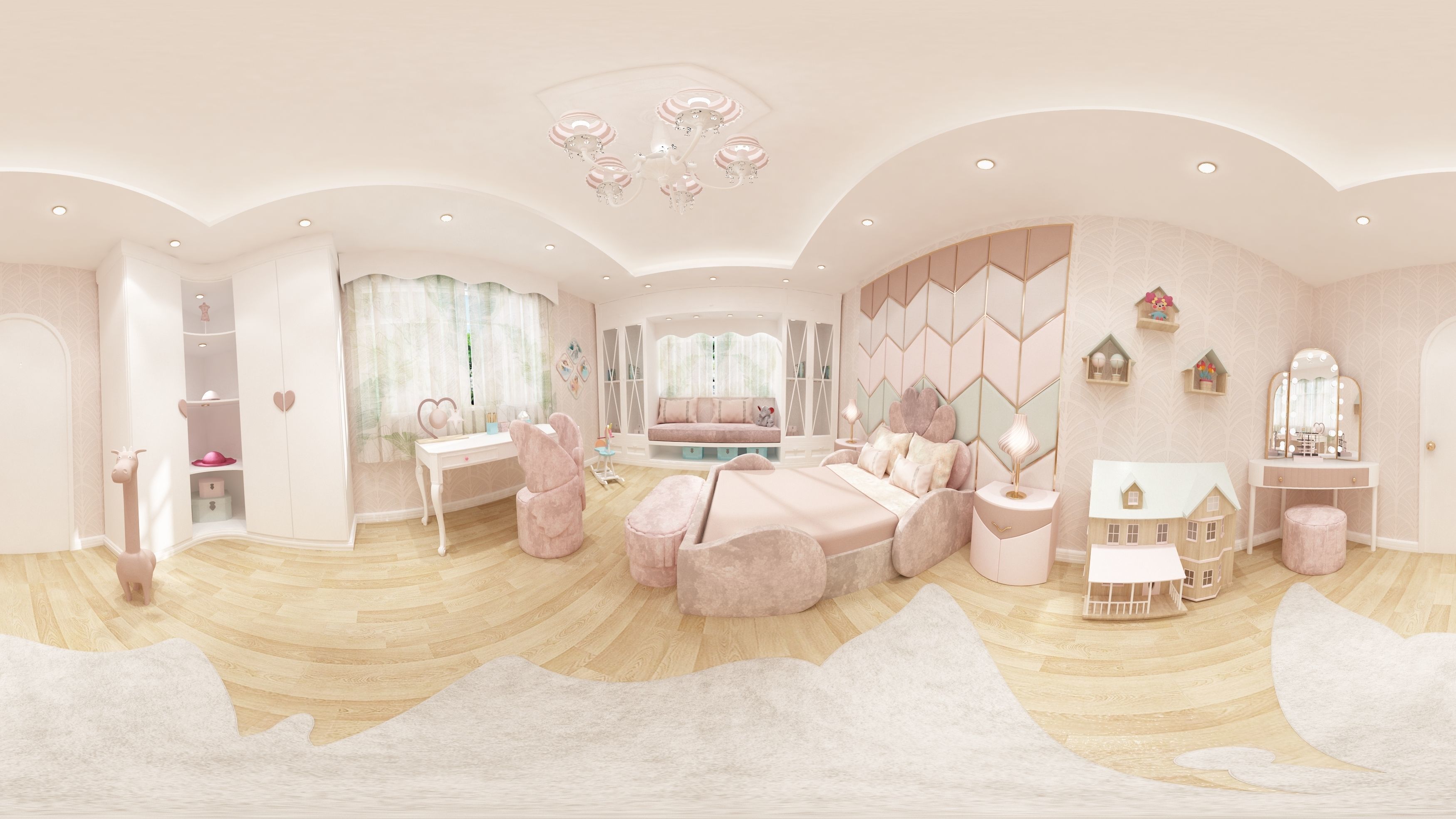 Girls bedroom interior design 3D model_1