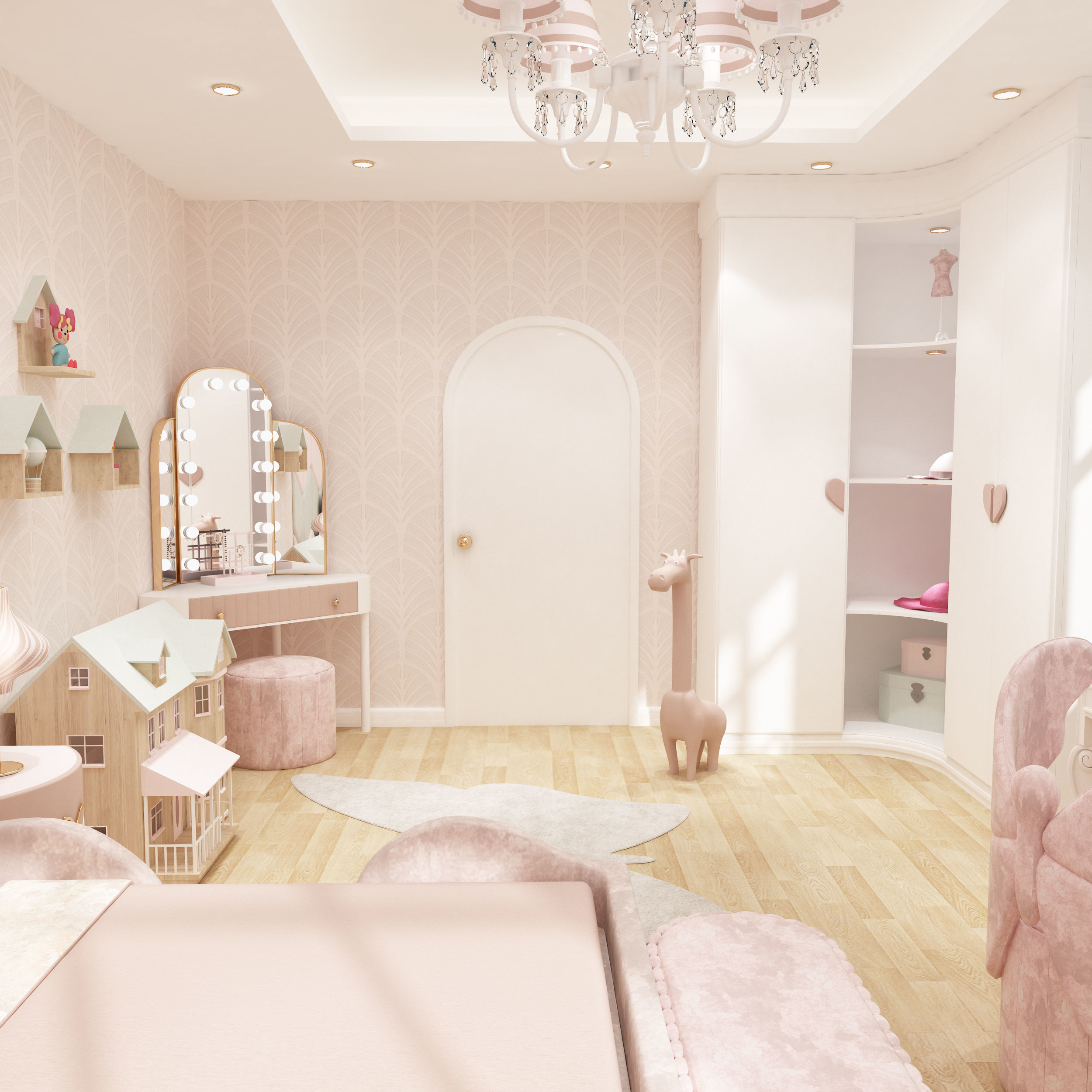 Girls bedroom interior design 3D model_5