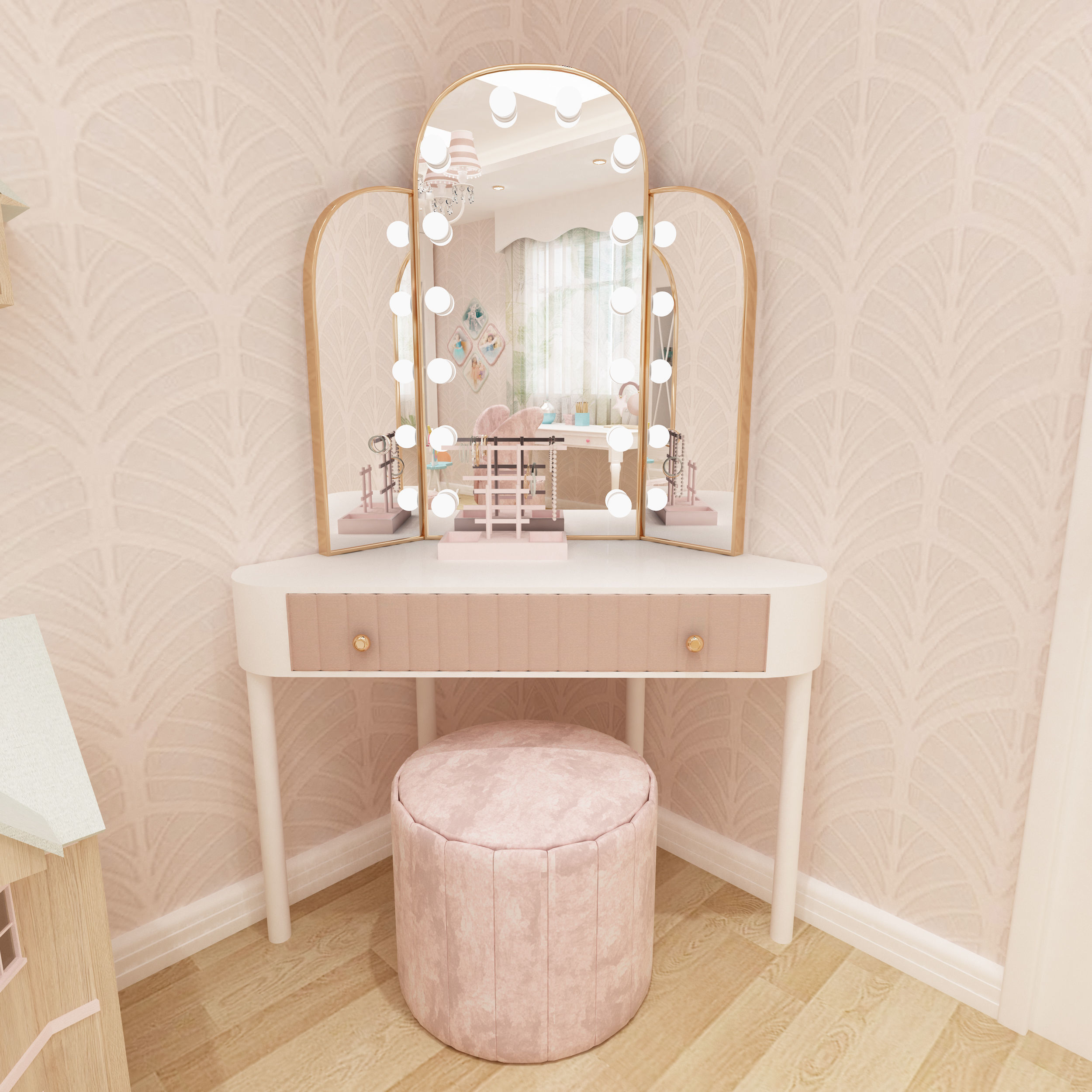 Girls bedroom interior design 3D model_12