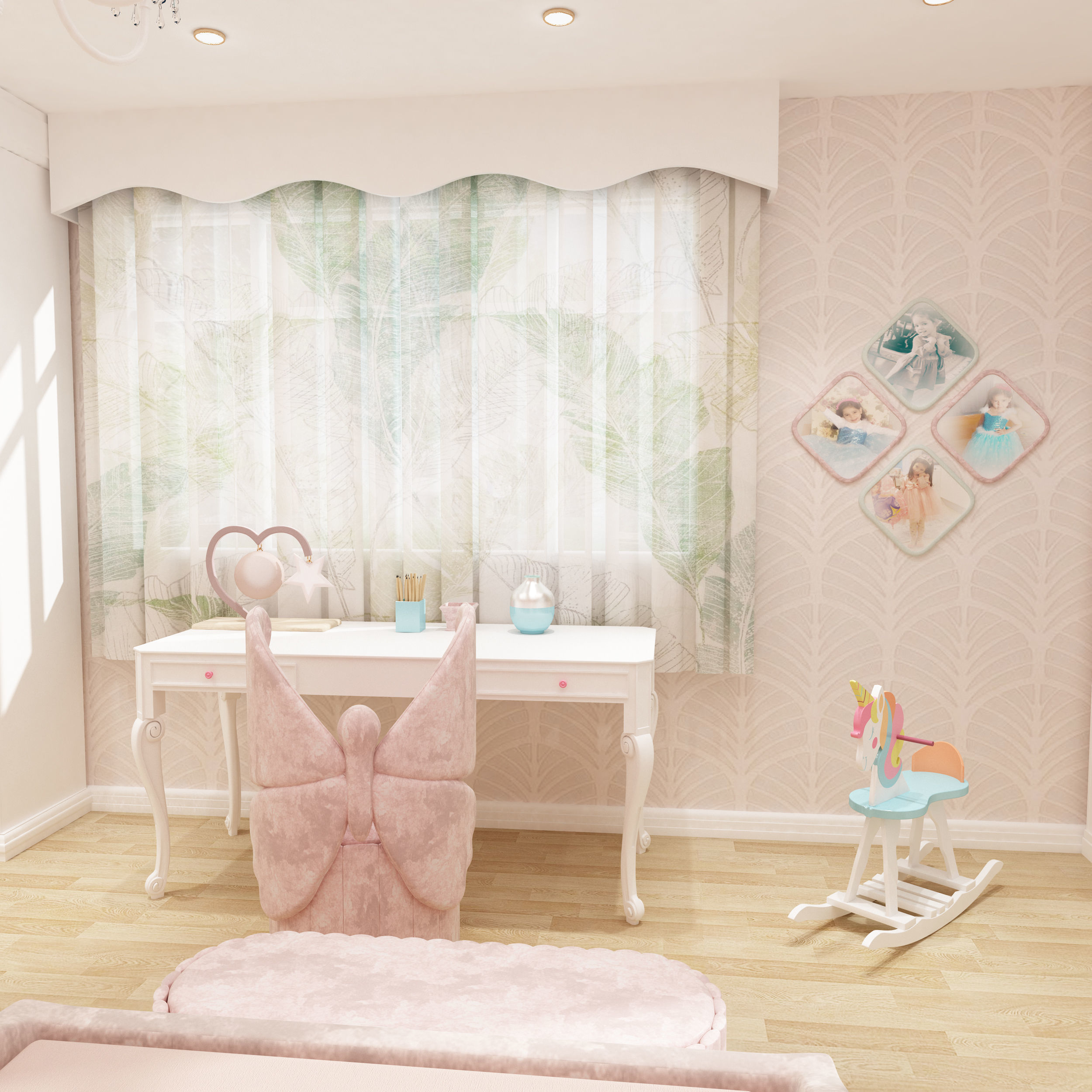 Girls bedroom interior design 3D model_2
