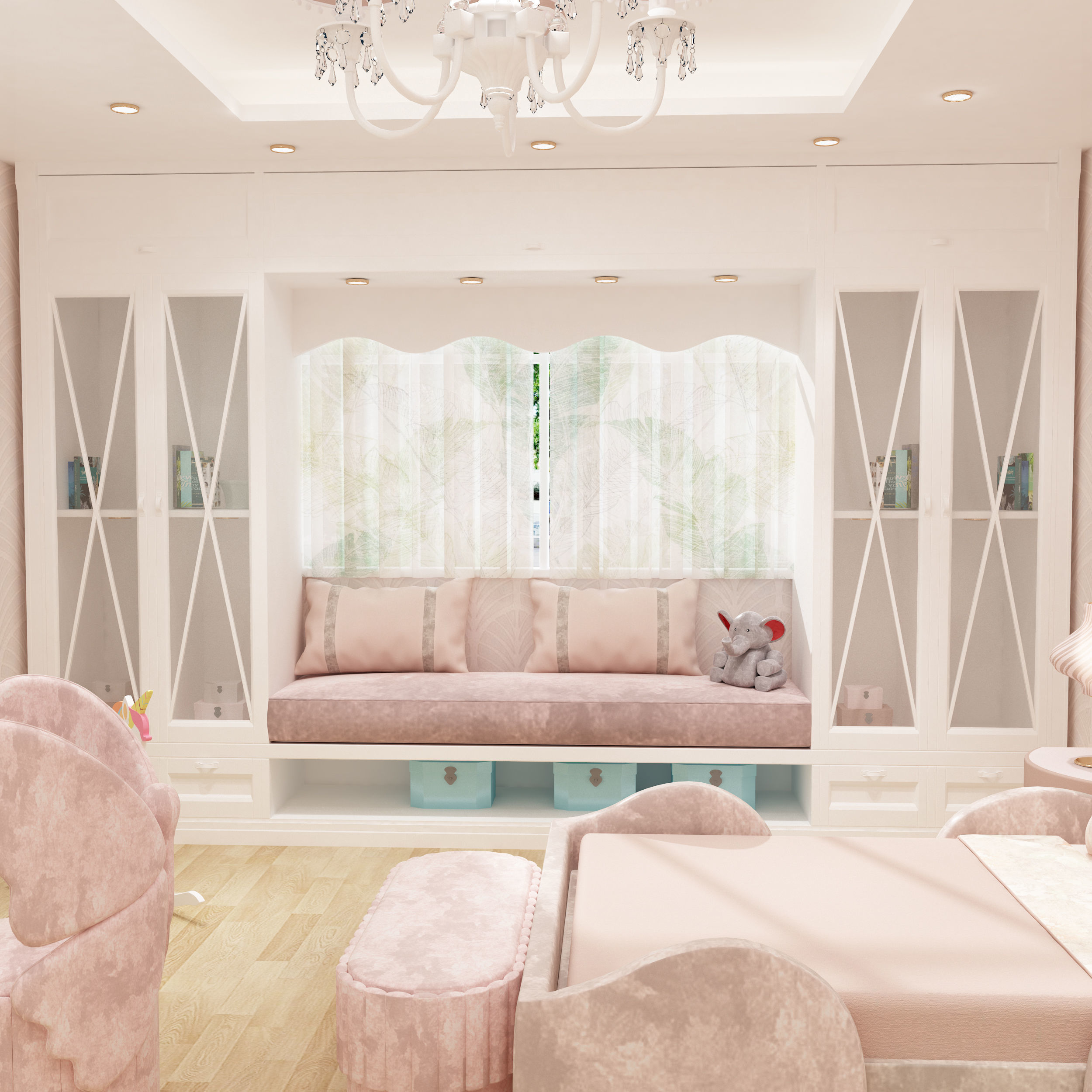 Girls bedroom interior design 3D model_17