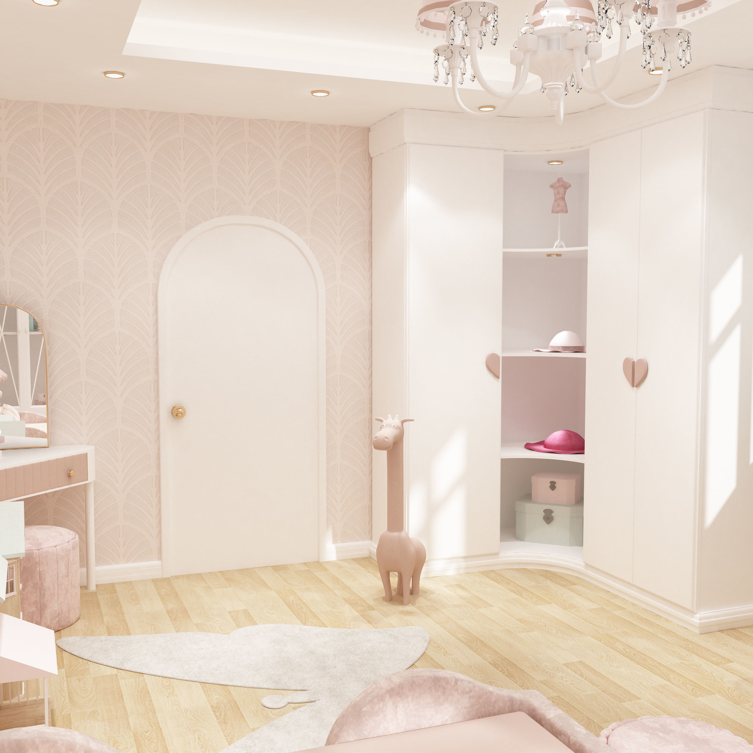 Girls bedroom interior design 3D model_4