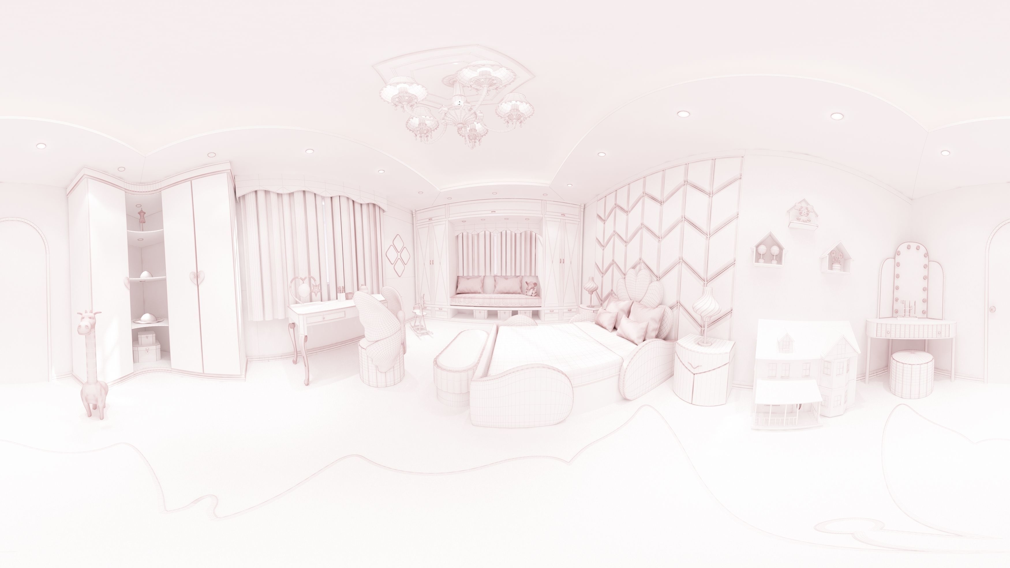 Girls bedroom interior design 3D model_22