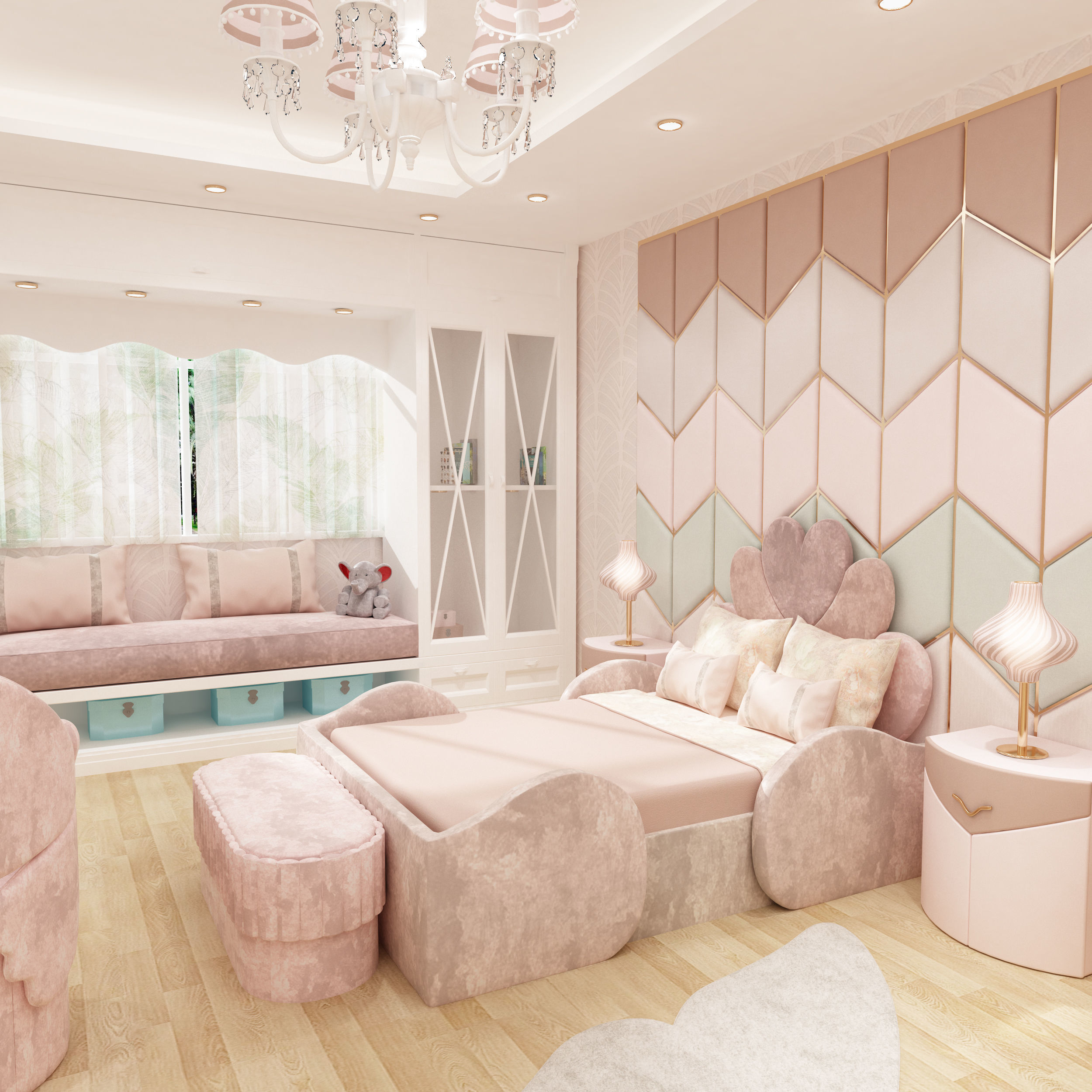 Girls bedroom interior design 3D model_6