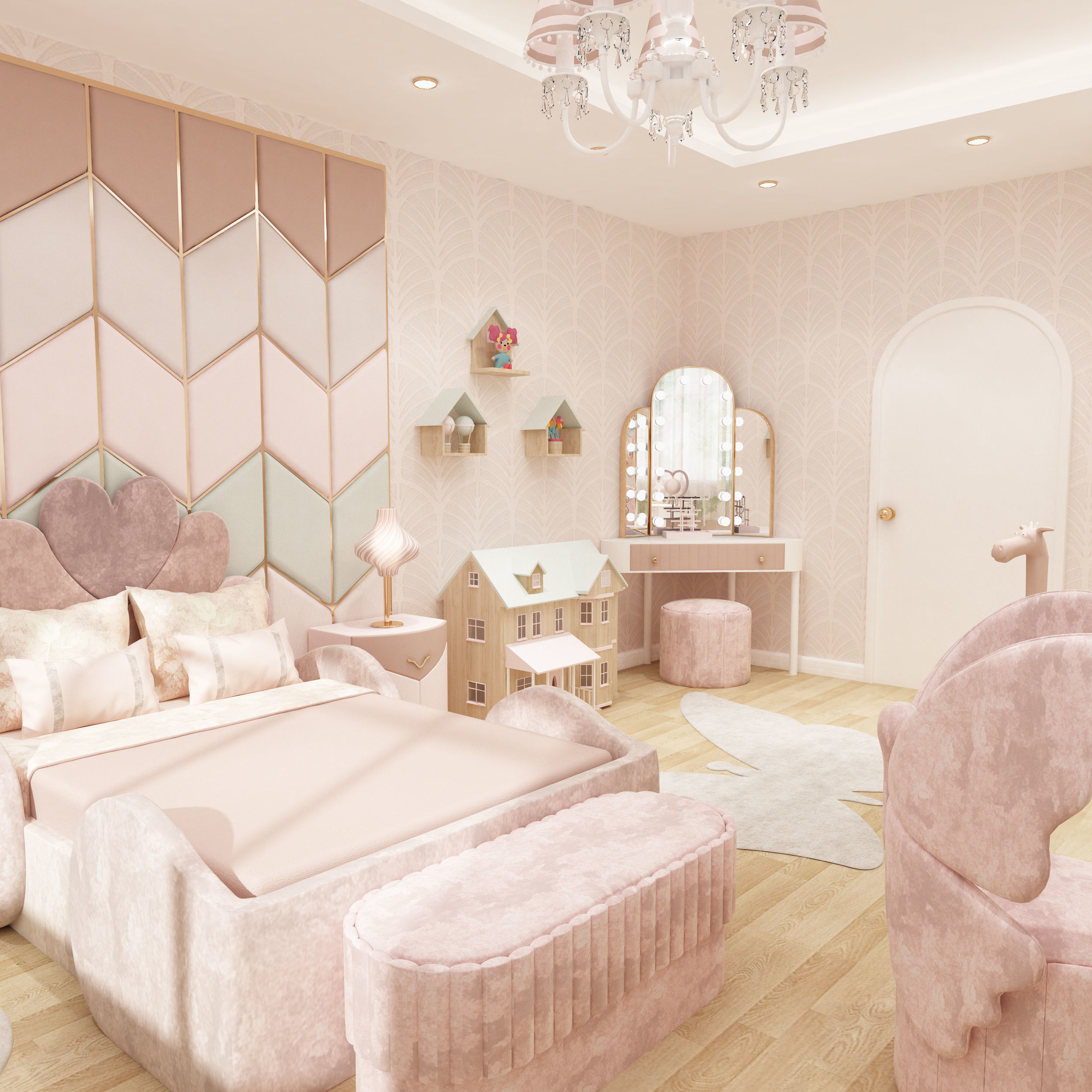 Girls bedroom interior design 3D model_9