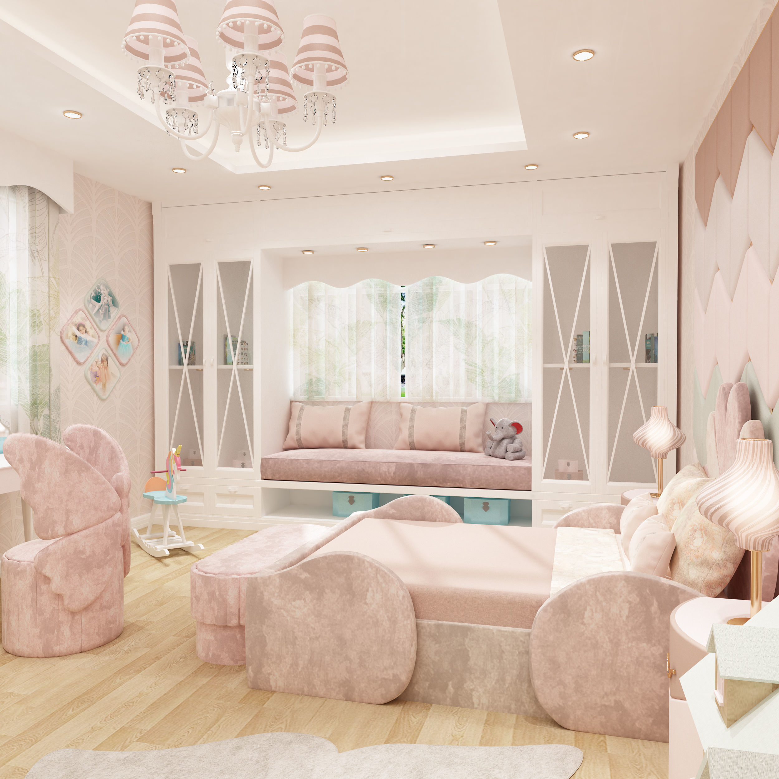 Girls bedroom interior design 3D model_8