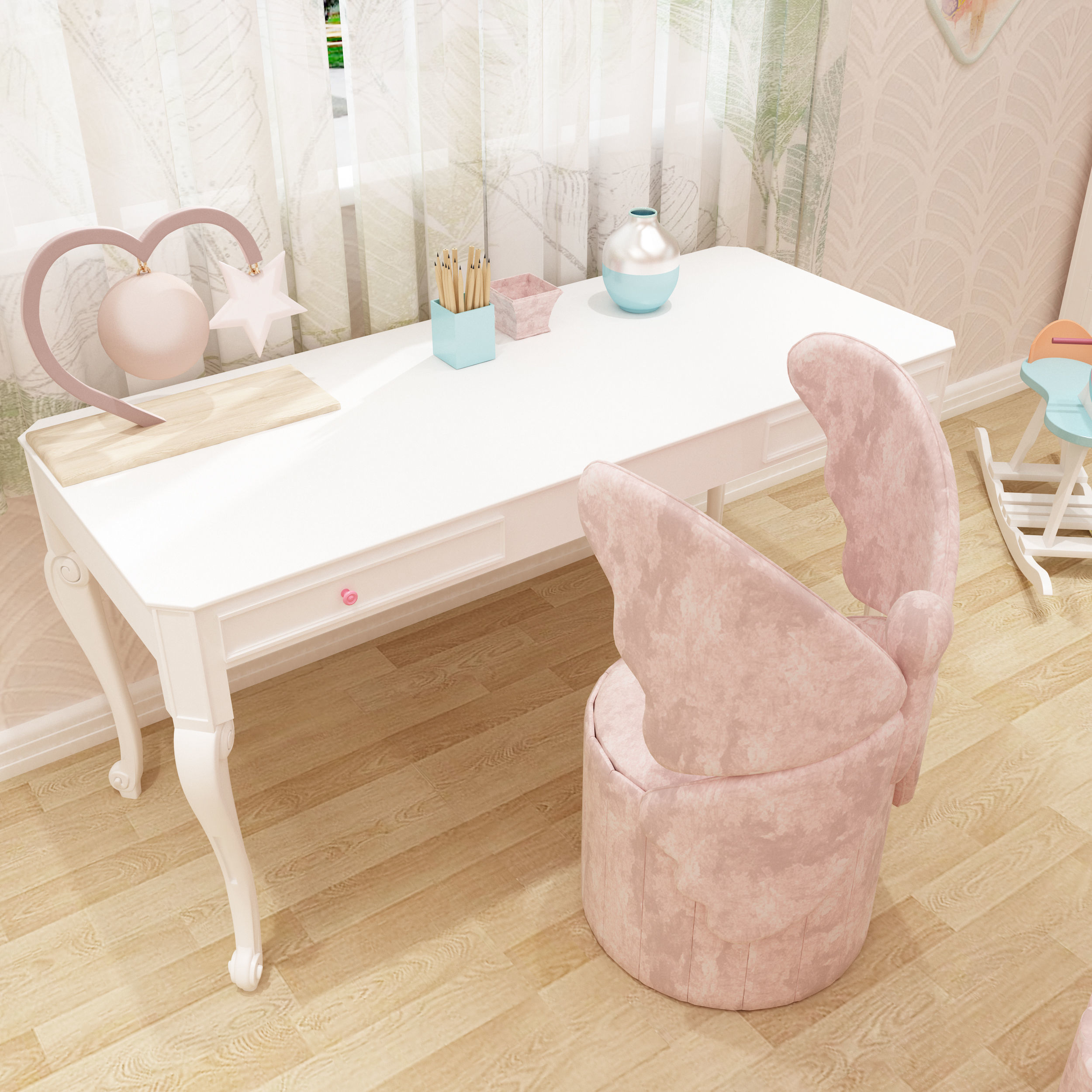 Girls bedroom interior design 3D model_21