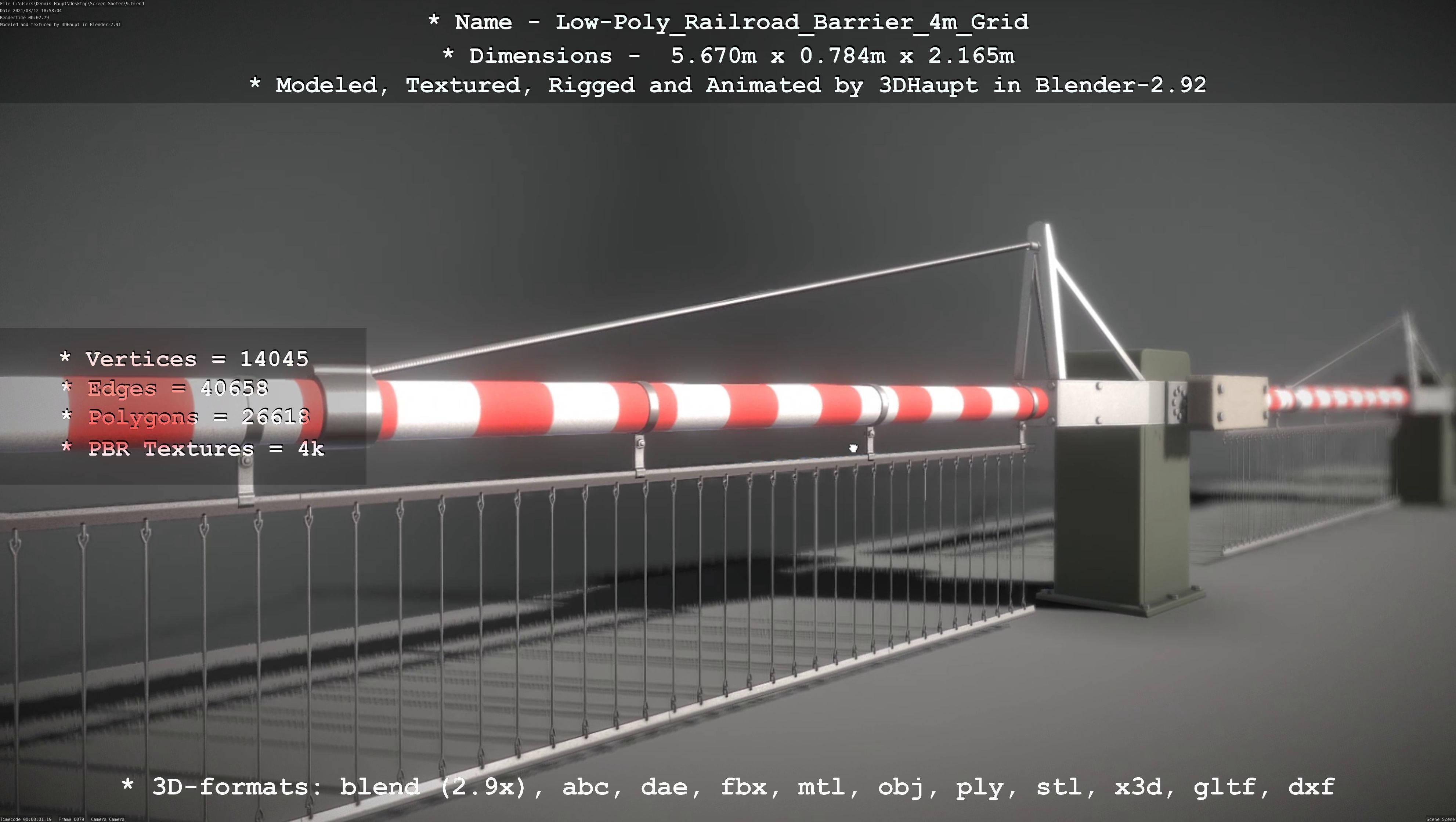 Railroad Barrier 4m with Protective Low and High-Poly 3D Model Collection_61