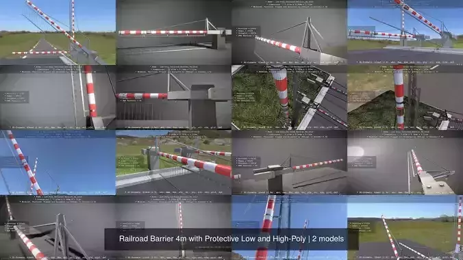 Railroad Barrier 4m with Protective Low and High-Poly 3D Model Collection