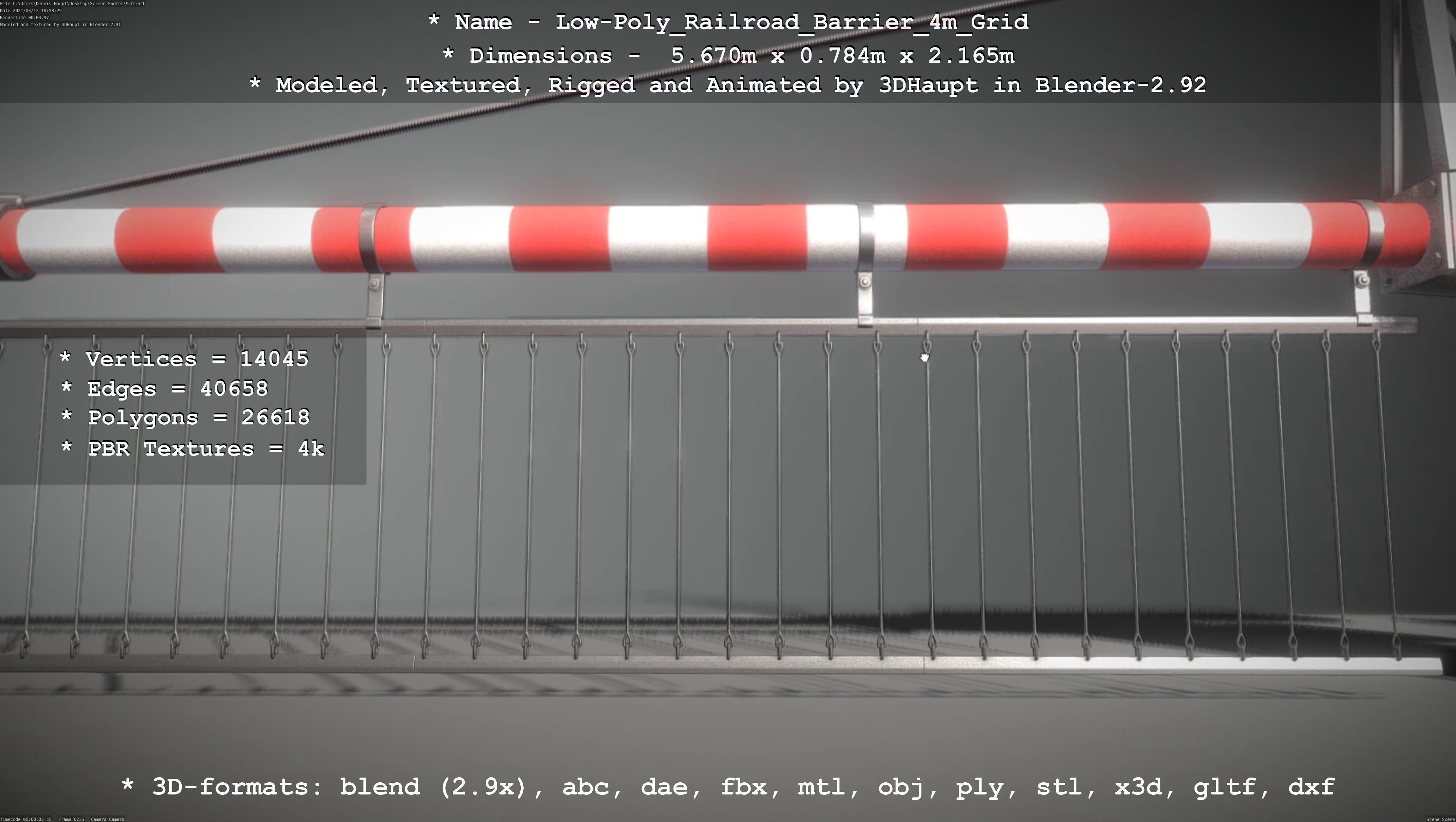 Railroad Barrier 4m with Protective Low and High-Poly 3D Model Collection_53