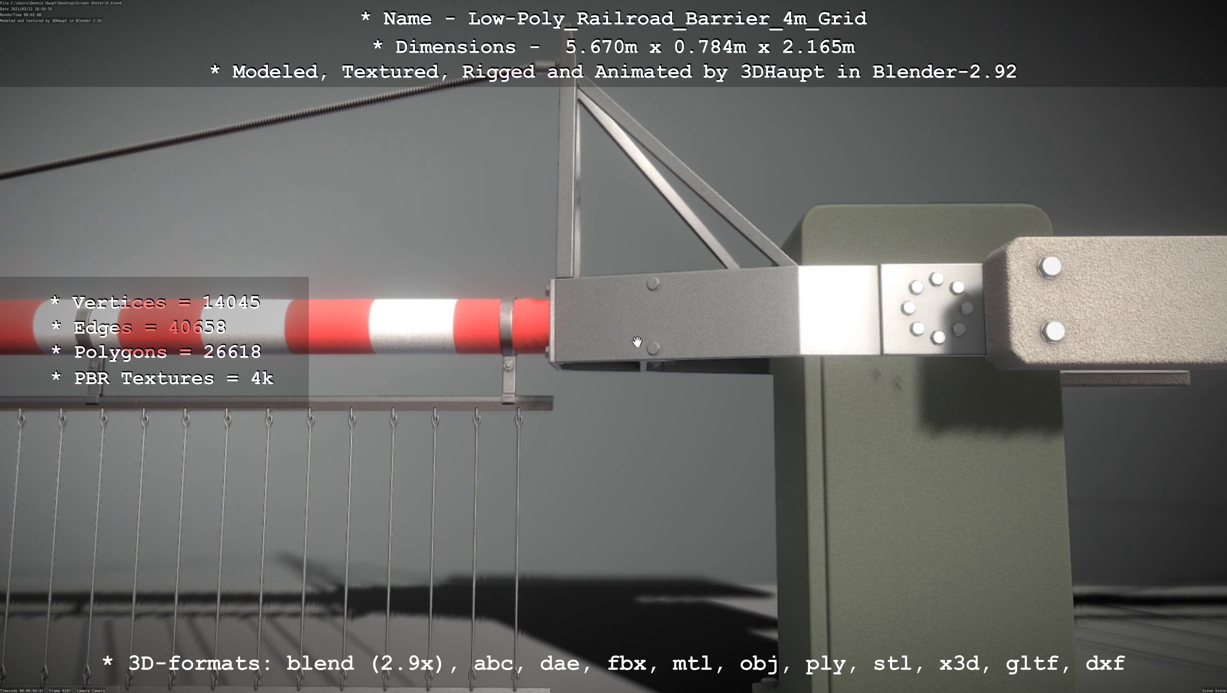 Railroad Barrier 4m with Protective Low and High-Poly 3D Model Collection_64