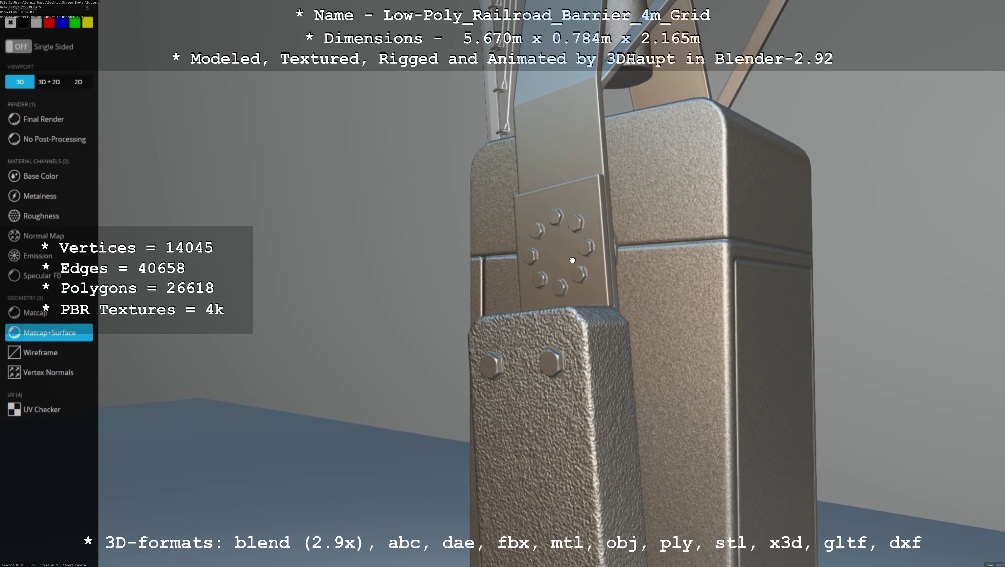 Railroad Barrier 4m with Protective Low and High-Poly 3D Model Collection_59