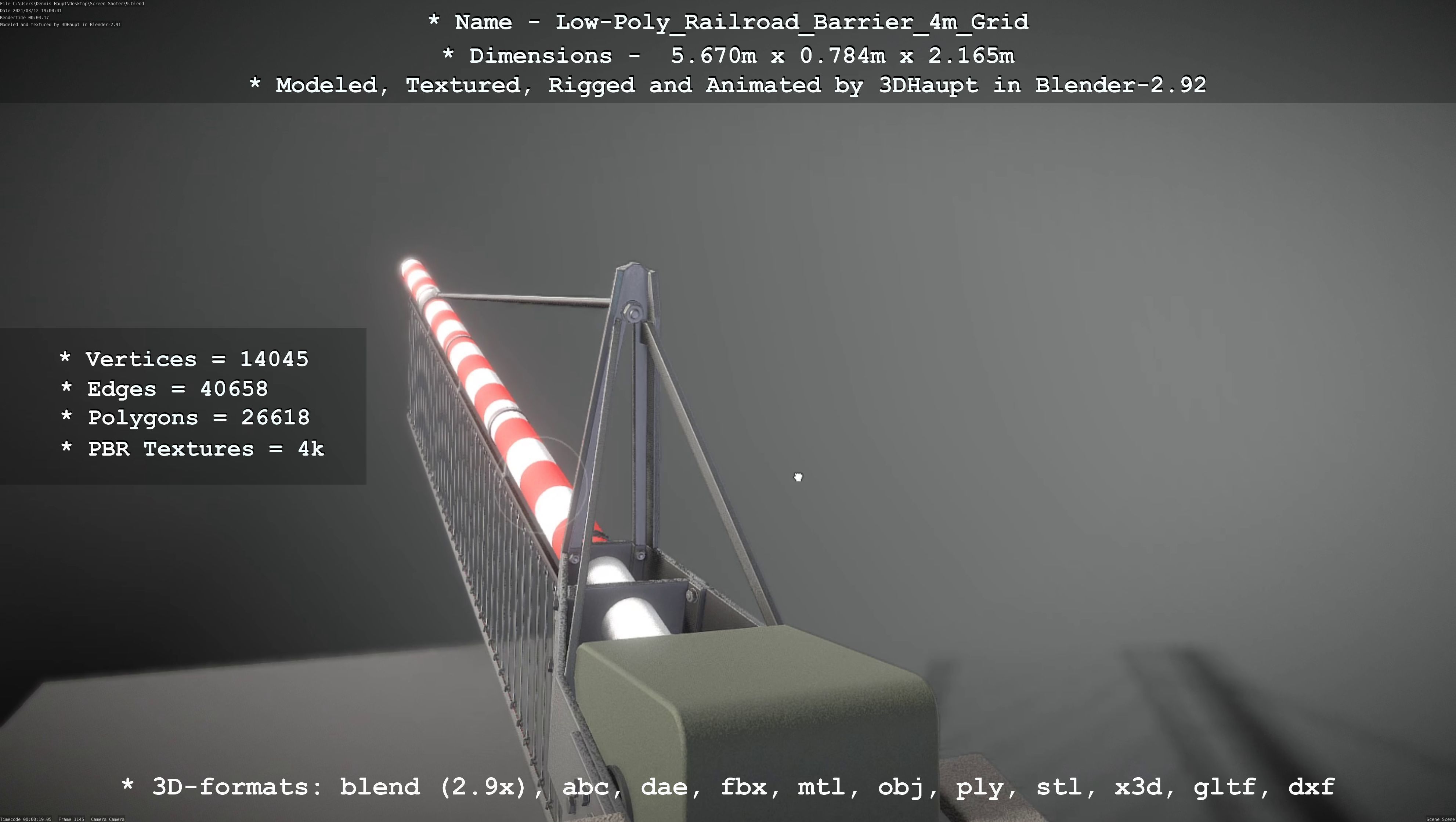 Railroad Barrier 4m with Protective Low and High-Poly 3D Model Collection_44