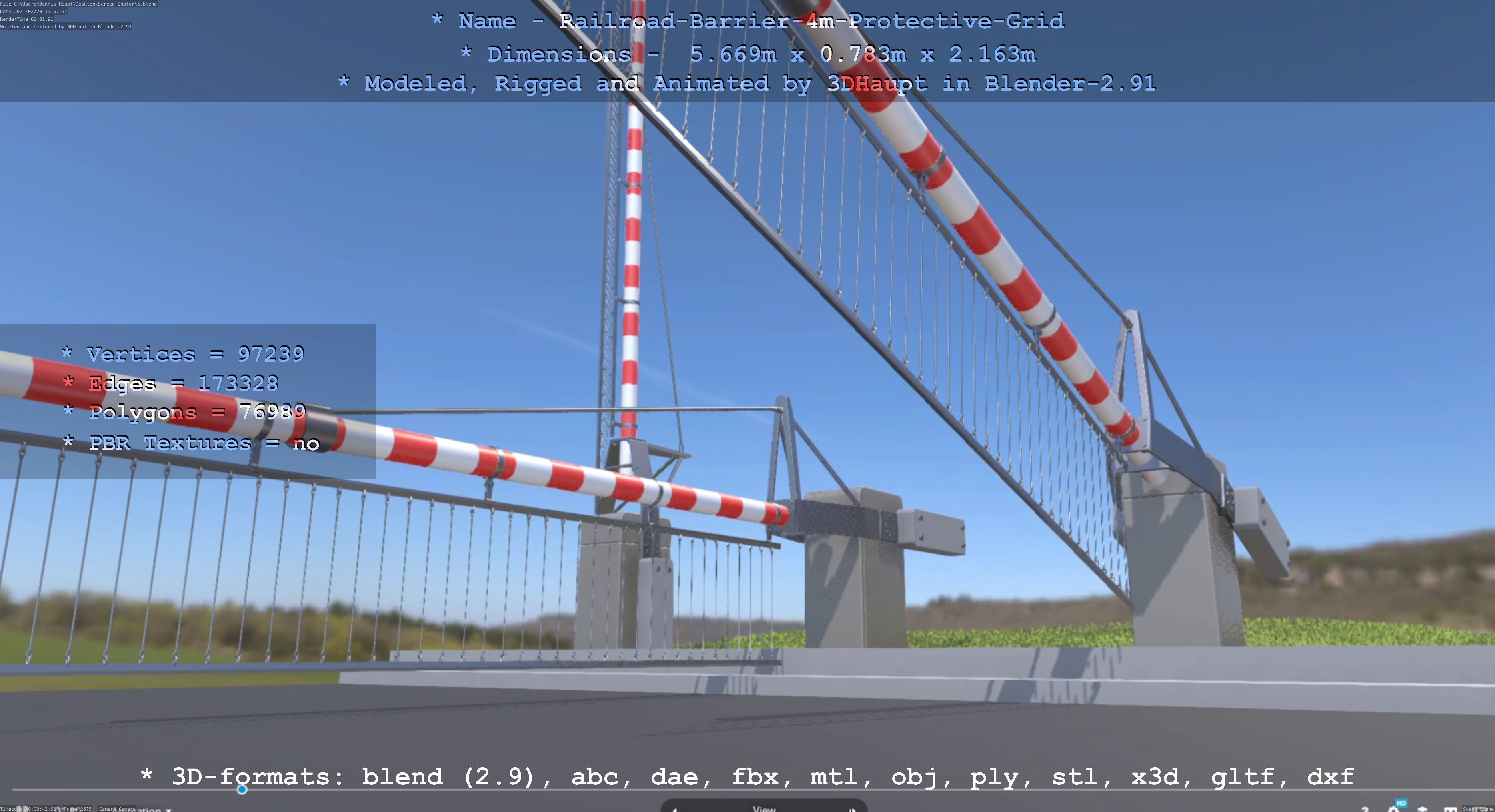 Railroad Barrier 4m with Protective Low and High-Poly 3D Model Collection_30