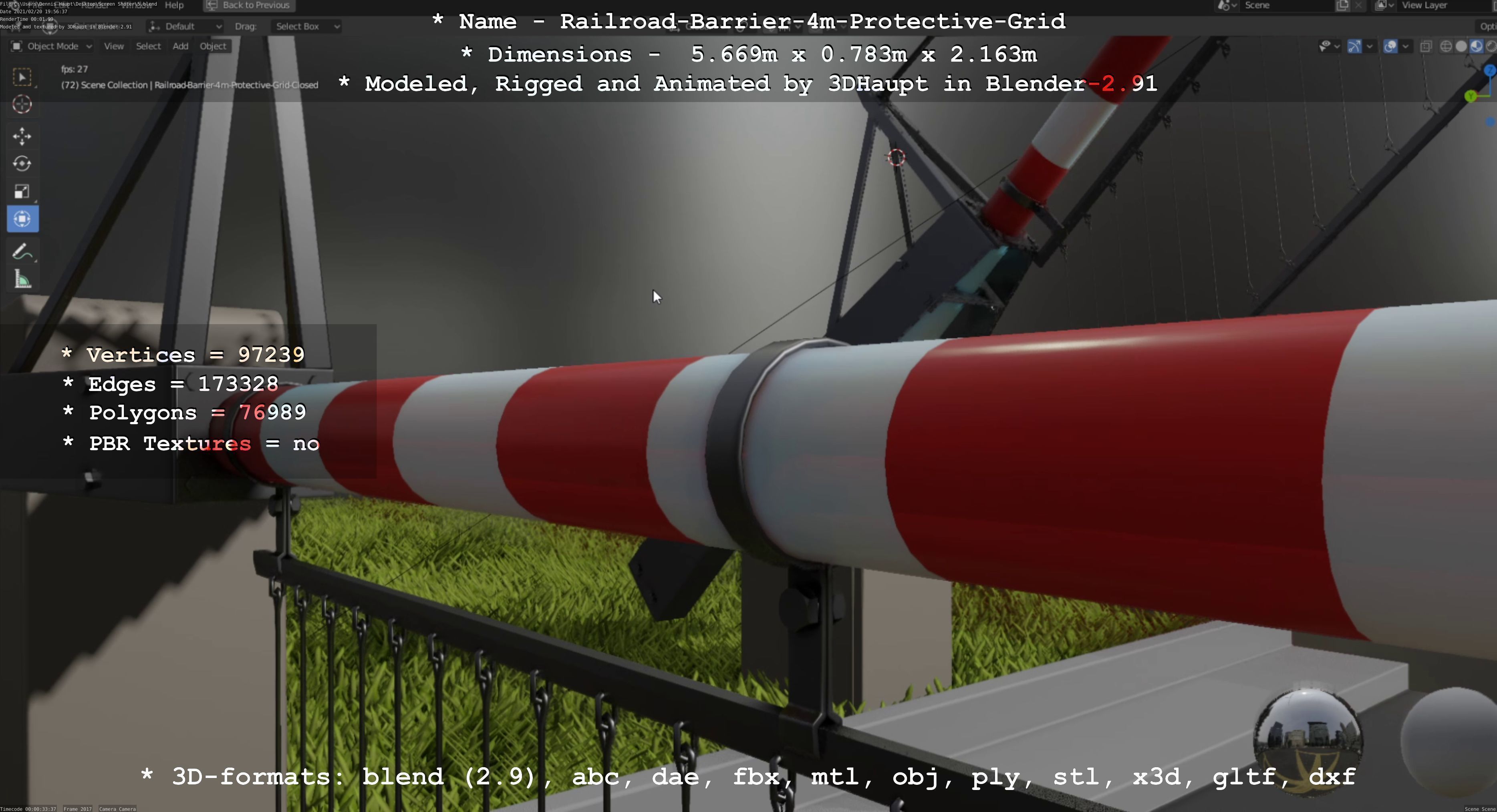 Railroad Barrier 4m with Protective Low and High-Poly 3D Model Collection_22