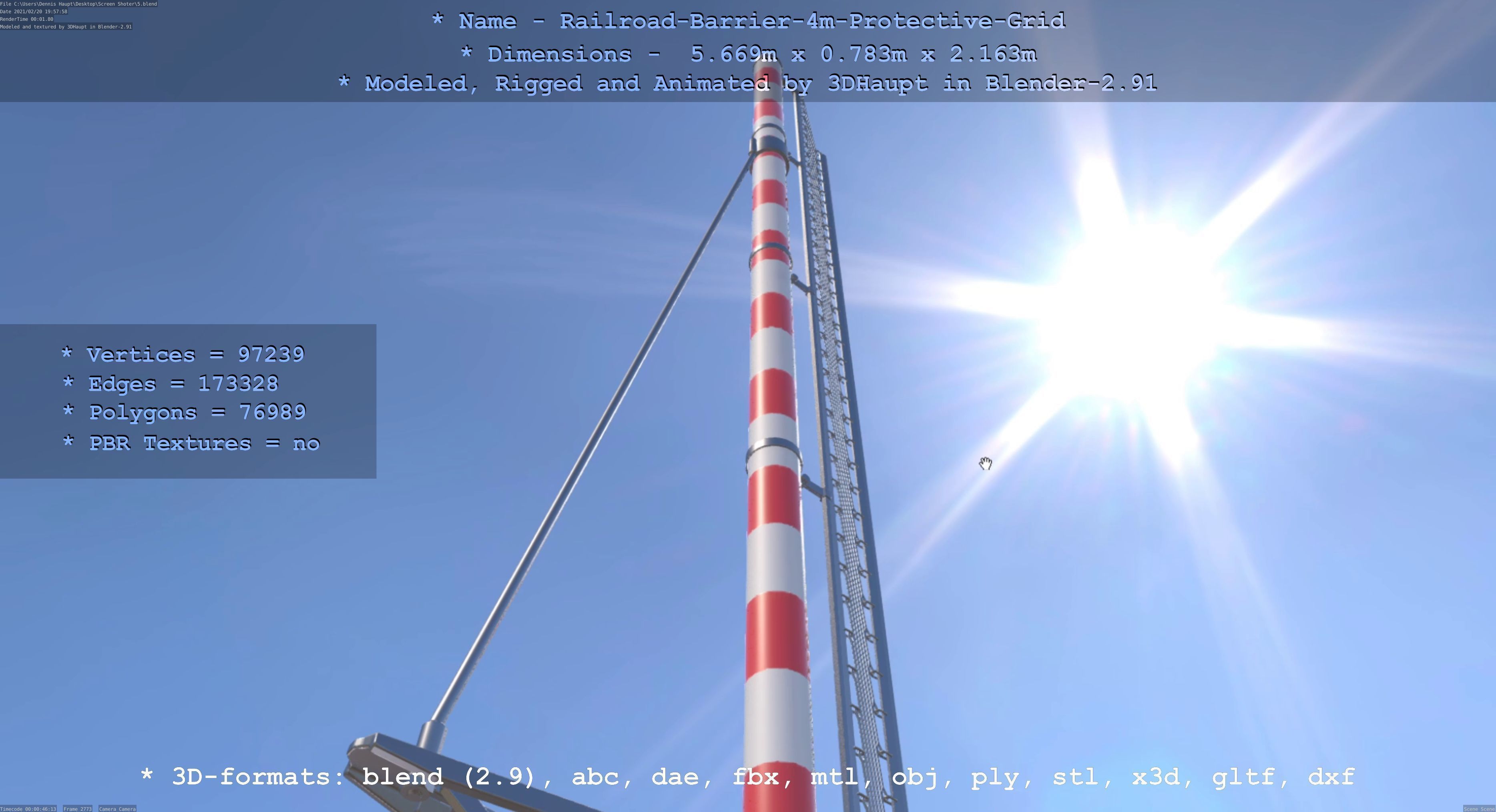 Railroad Barrier 4m with Protective Low and High-Poly 3D Model Collection_24