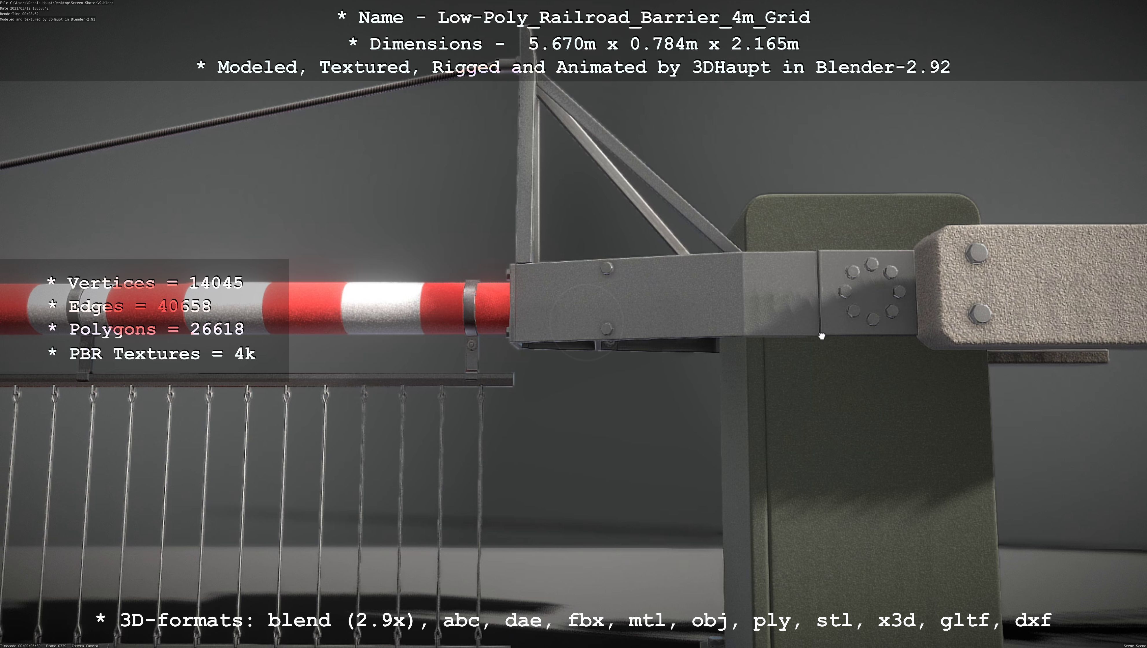Railroad Barrier 4m with Protective Low and High-Poly 3D Model Collection_58
