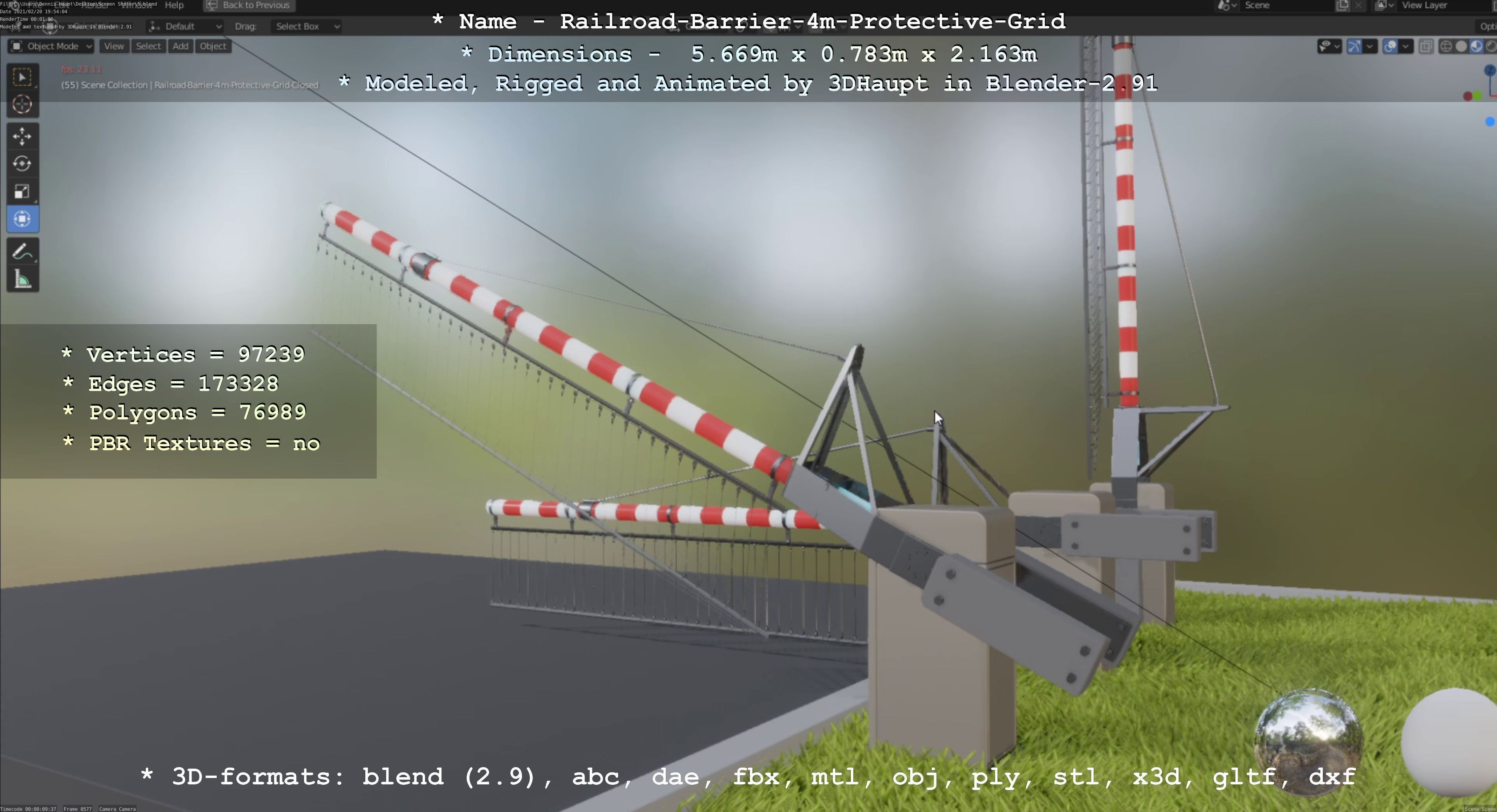 Railroad Barrier 4m with Protective Low and High-Poly 3D Model Collection_25
