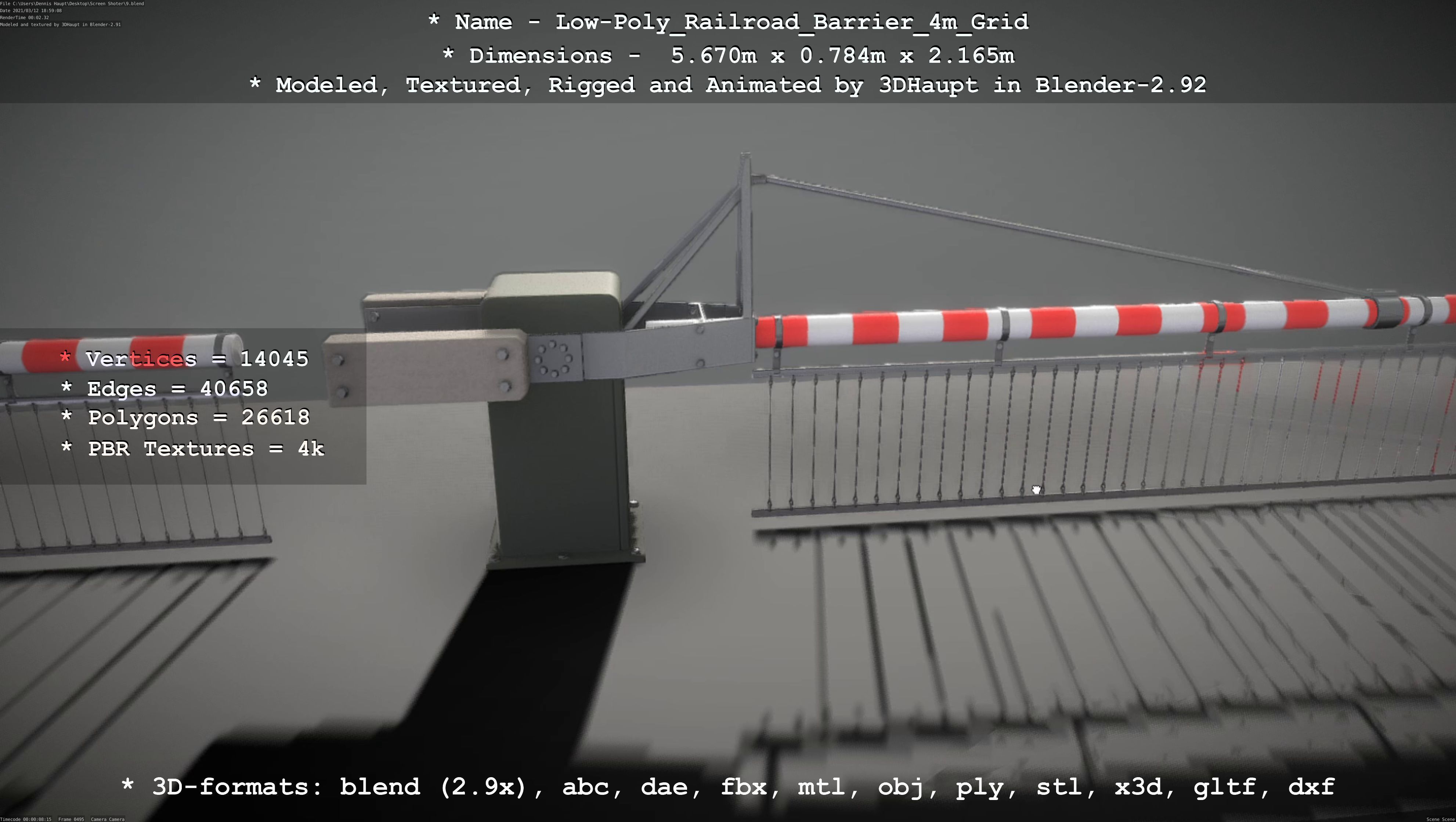 Railroad Barrier 4m with Protective Low and High-Poly 3D Model Collection_50