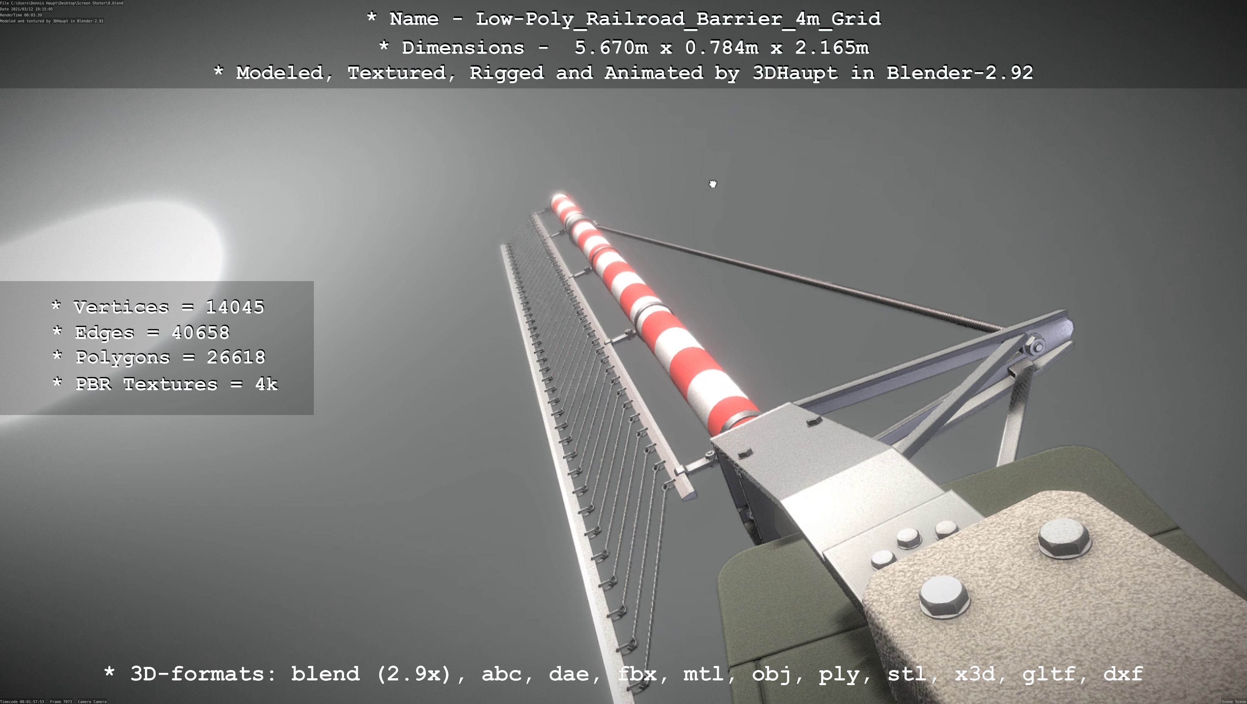 Railroad Barrier 4m with Protective Low and High-Poly 3D Model Collection_57