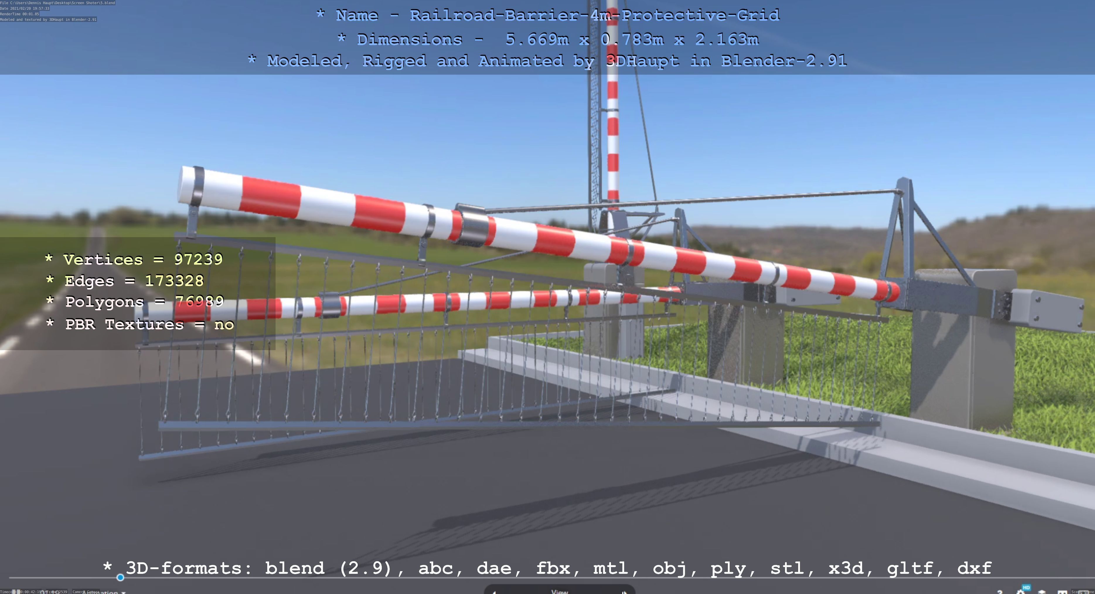 Railroad Barrier 4m with Protective Low and High-Poly 3D Model Collection_19