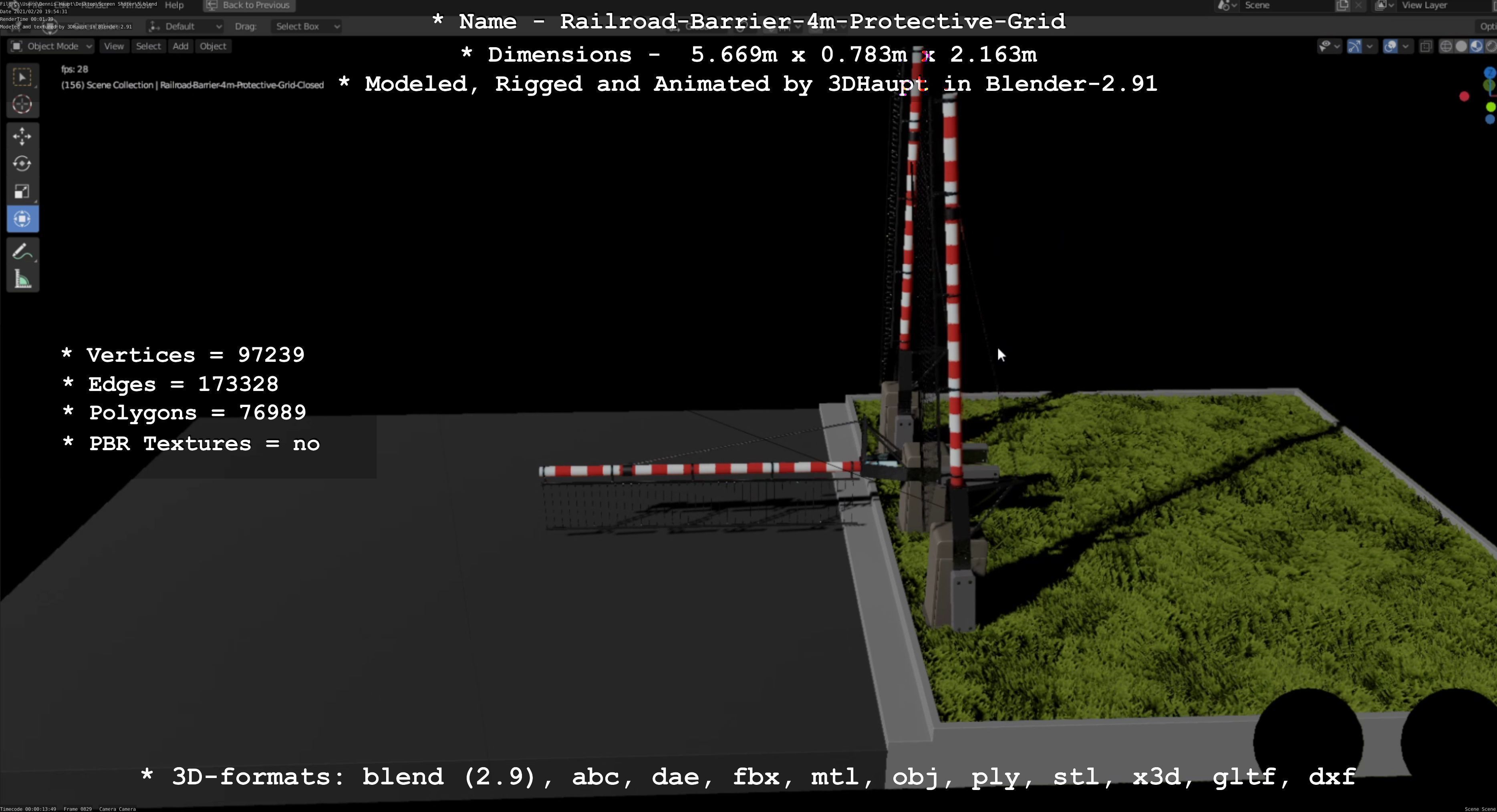 Railroad Barrier 4m with Protective Low and High-Poly 3D Model Collection_10