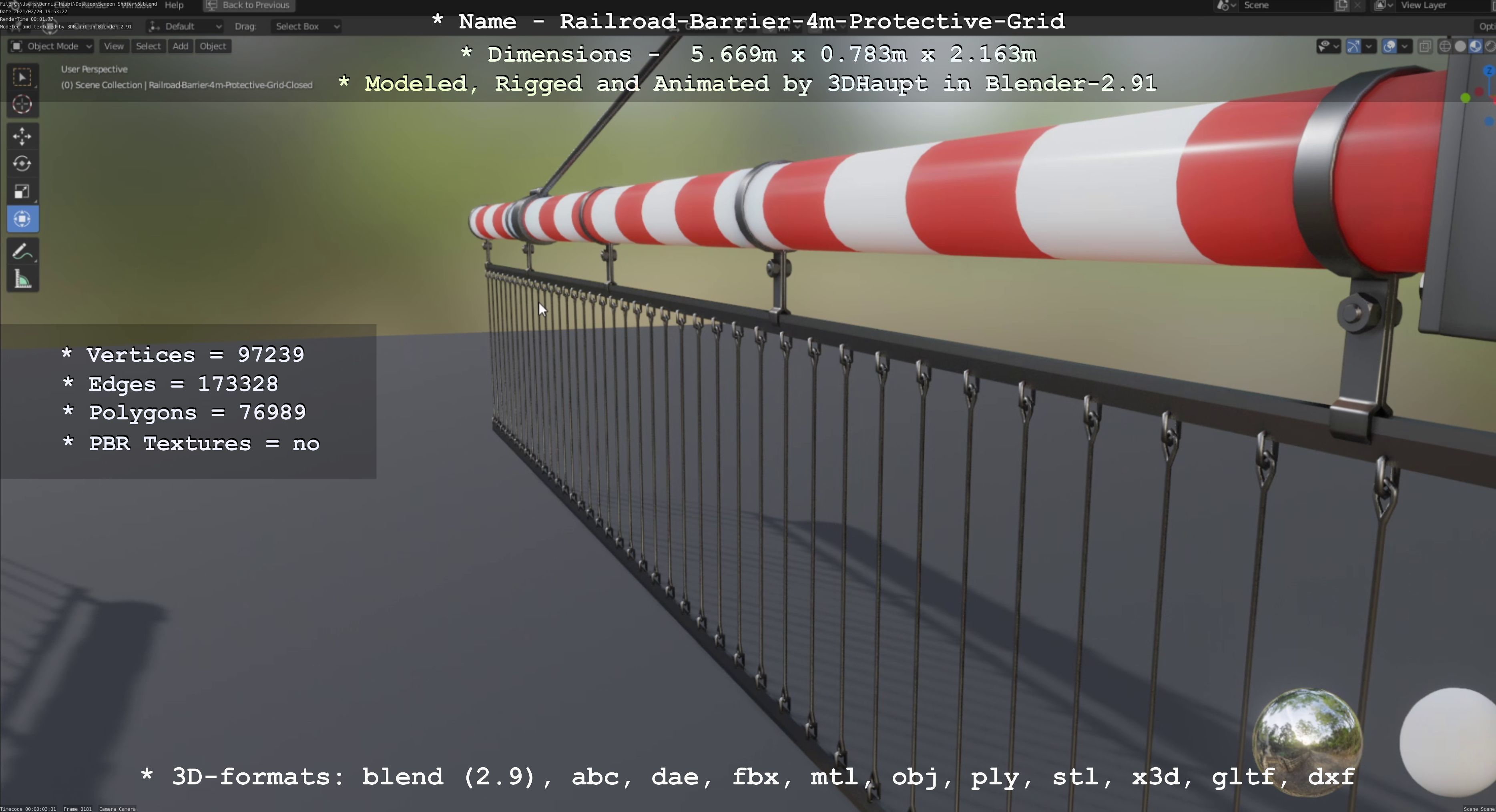 Railroad Barrier 4m with Protective Low and High-Poly 3D Model Collection_8