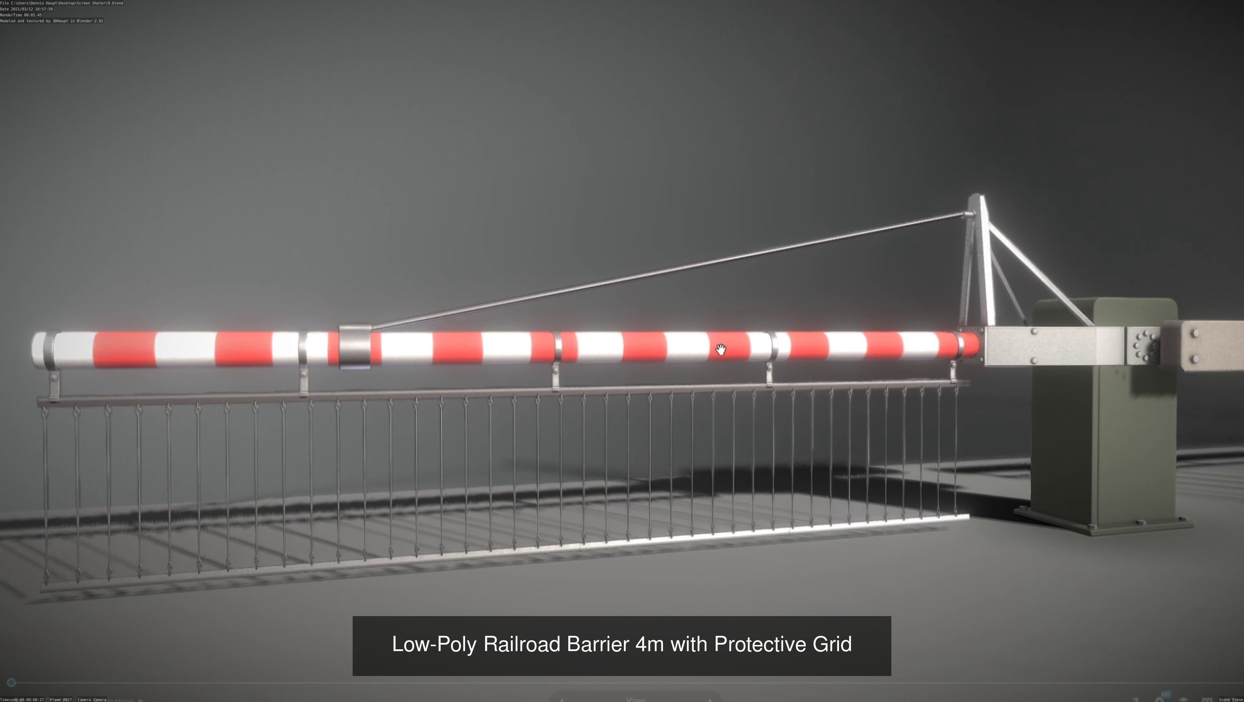 Railroad Barrier 4m with Protective Low and High-Poly 3D Model Collection_4