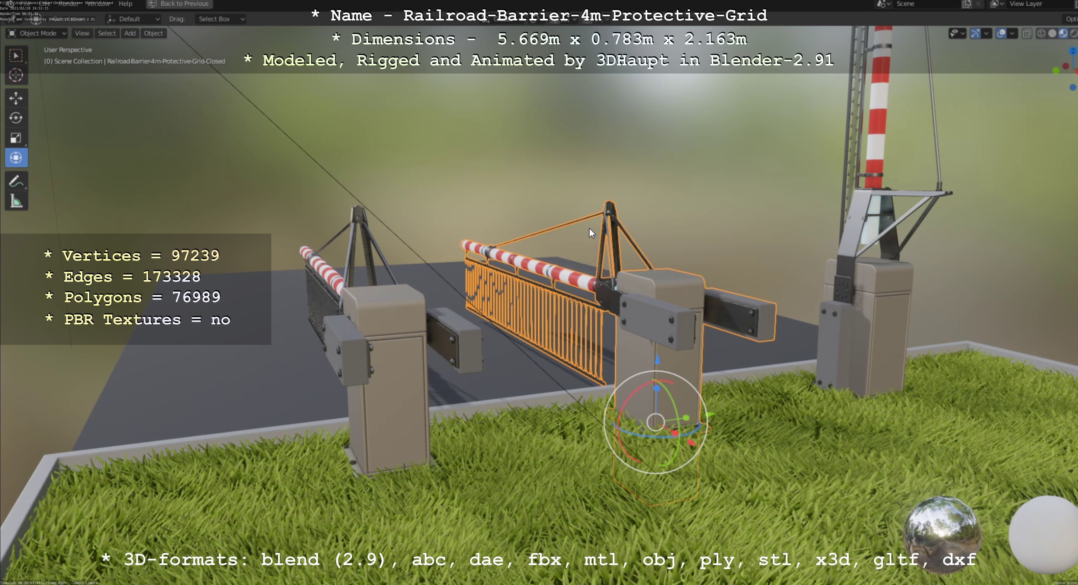 Railroad Barrier 4m with Protective Low and High-Poly 3D Model Collection_36