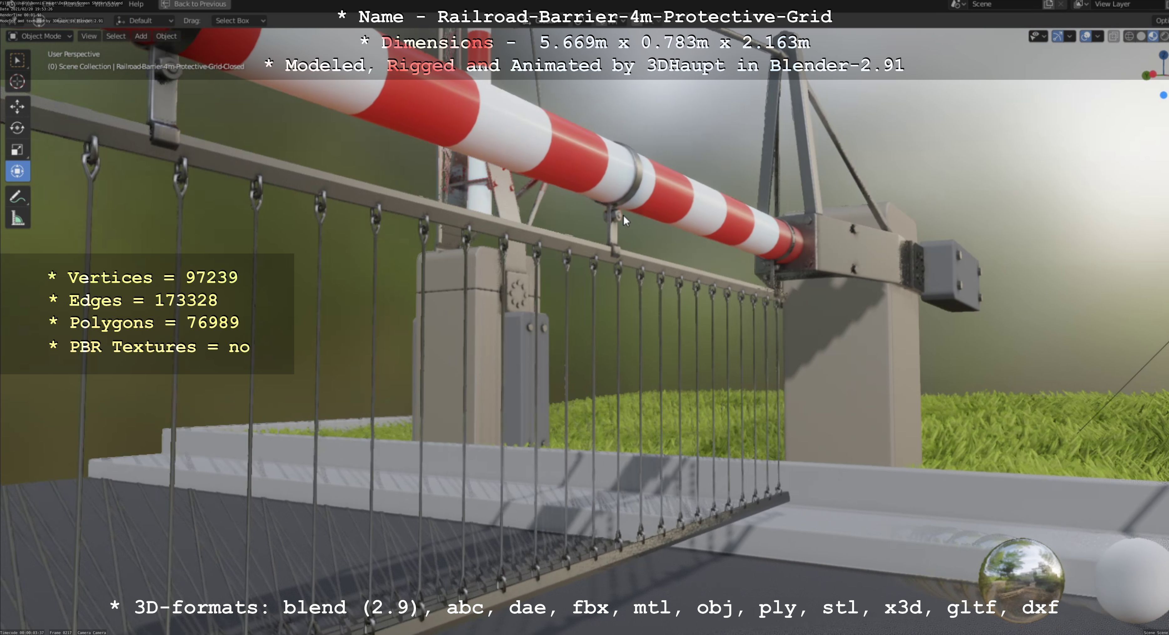 Railroad Barrier 4m with Protective Low and High-Poly 3D Model Collection_35