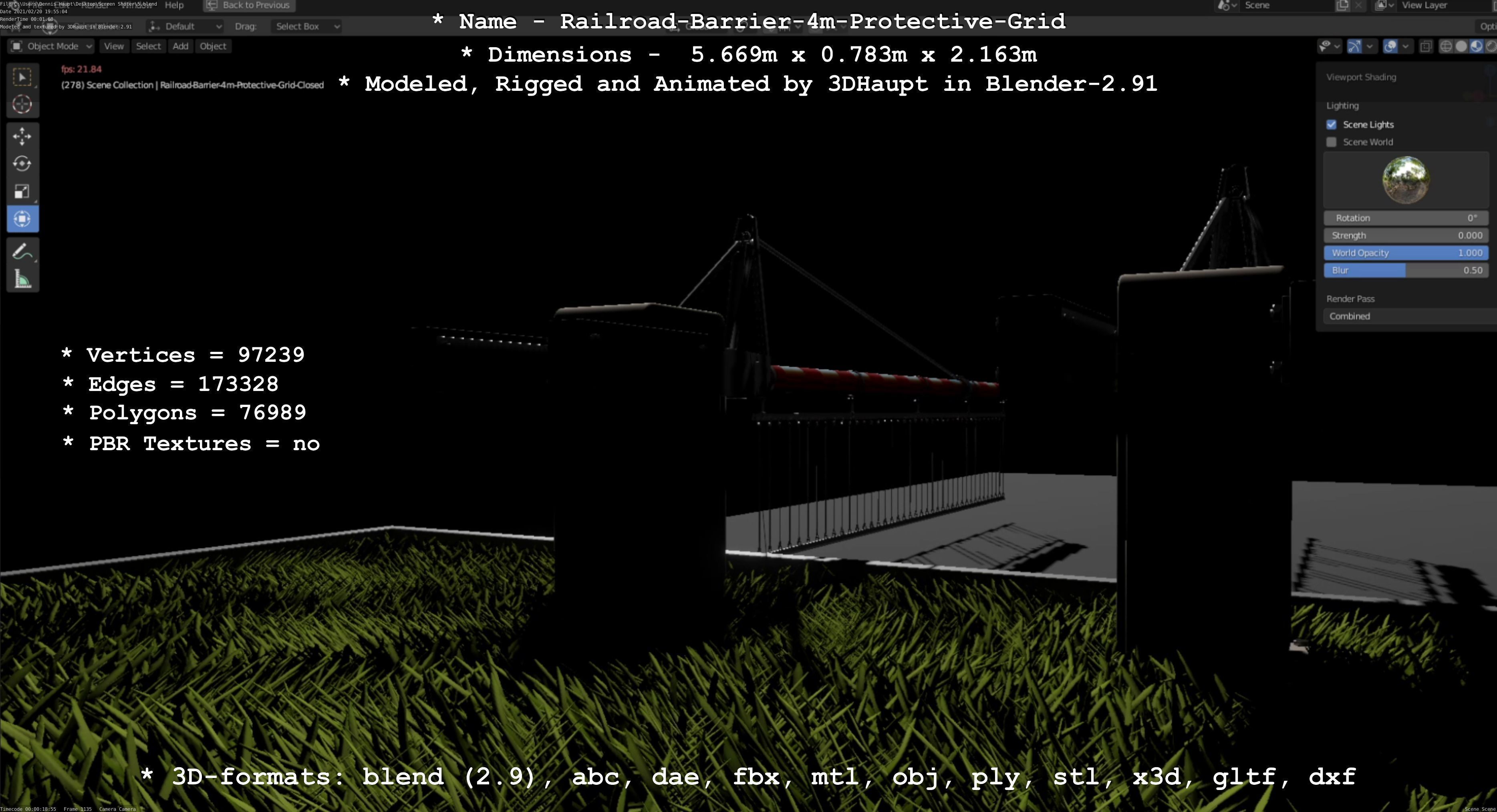 Railroad Barrier 4m with Protective Low and High-Poly 3D Model Collection_28