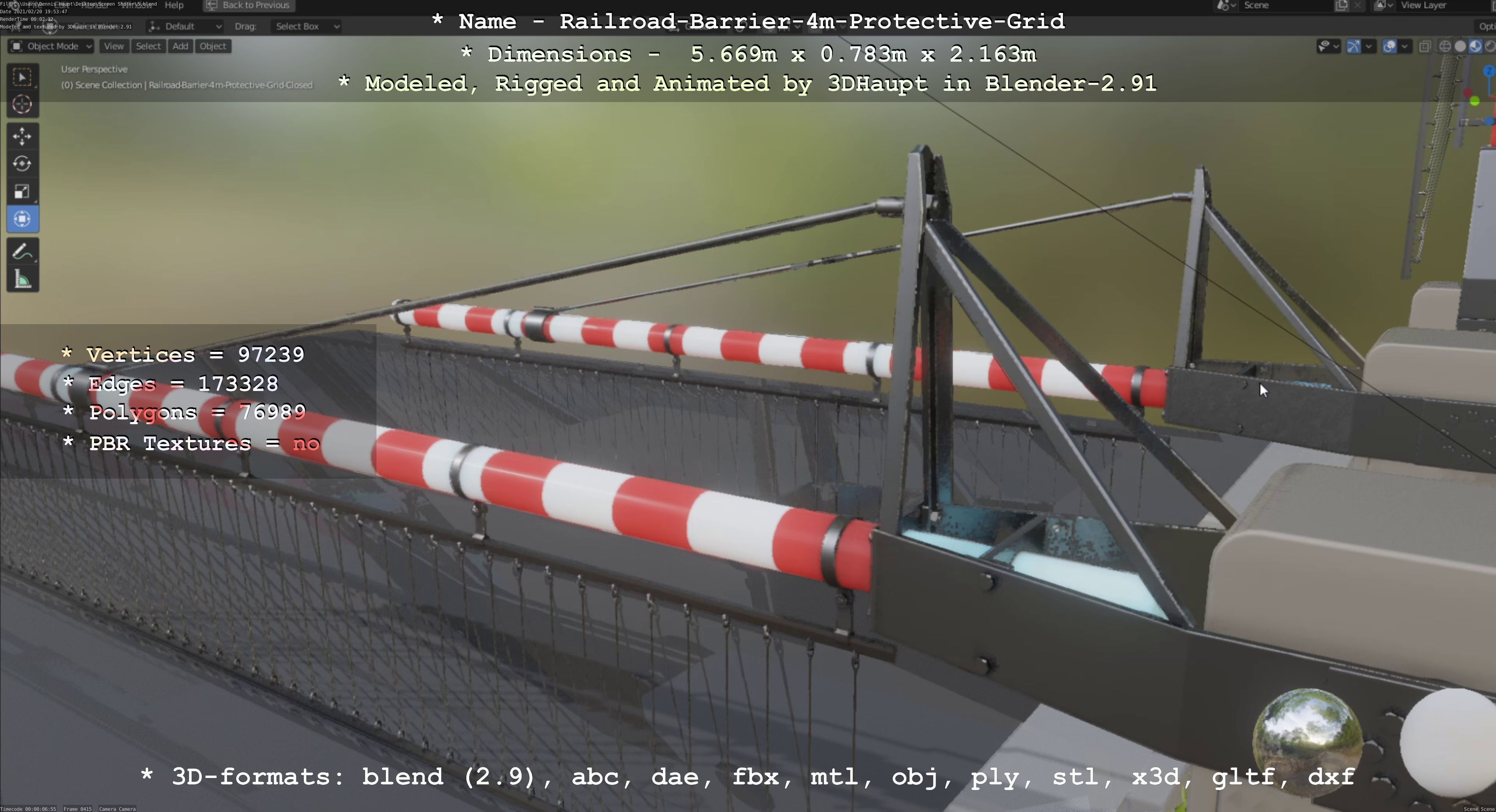 Railroad Barrier 4m with Protective Low and High-Poly 3D Model Collection_14