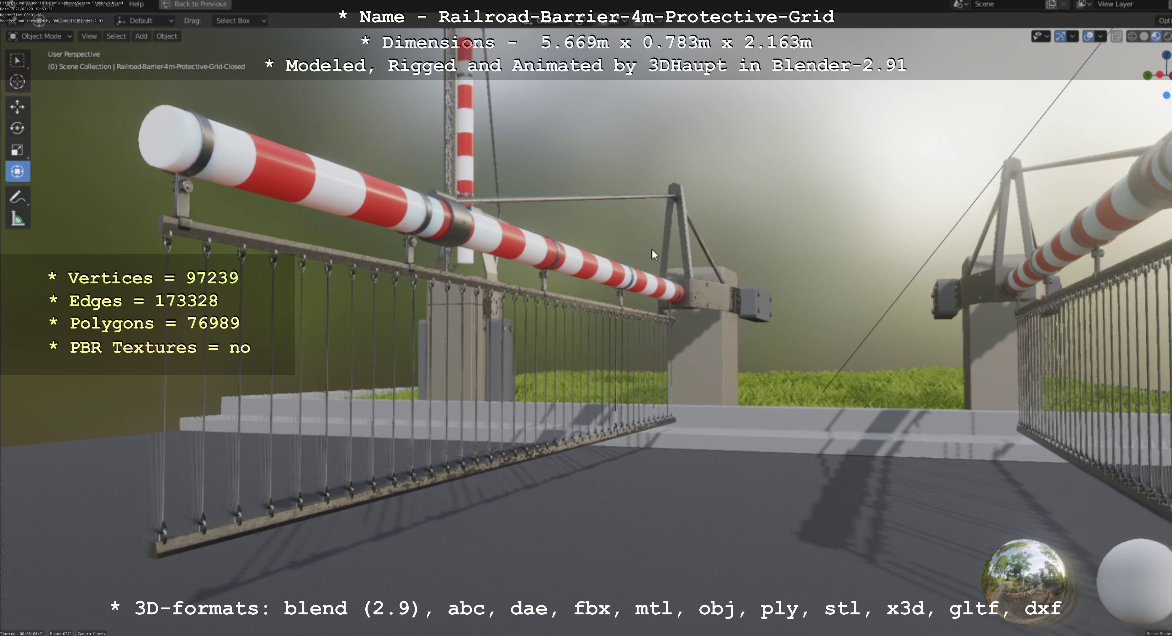 Railroad Barrier 4m with Protective Low and High-Poly 3D Model Collection_12