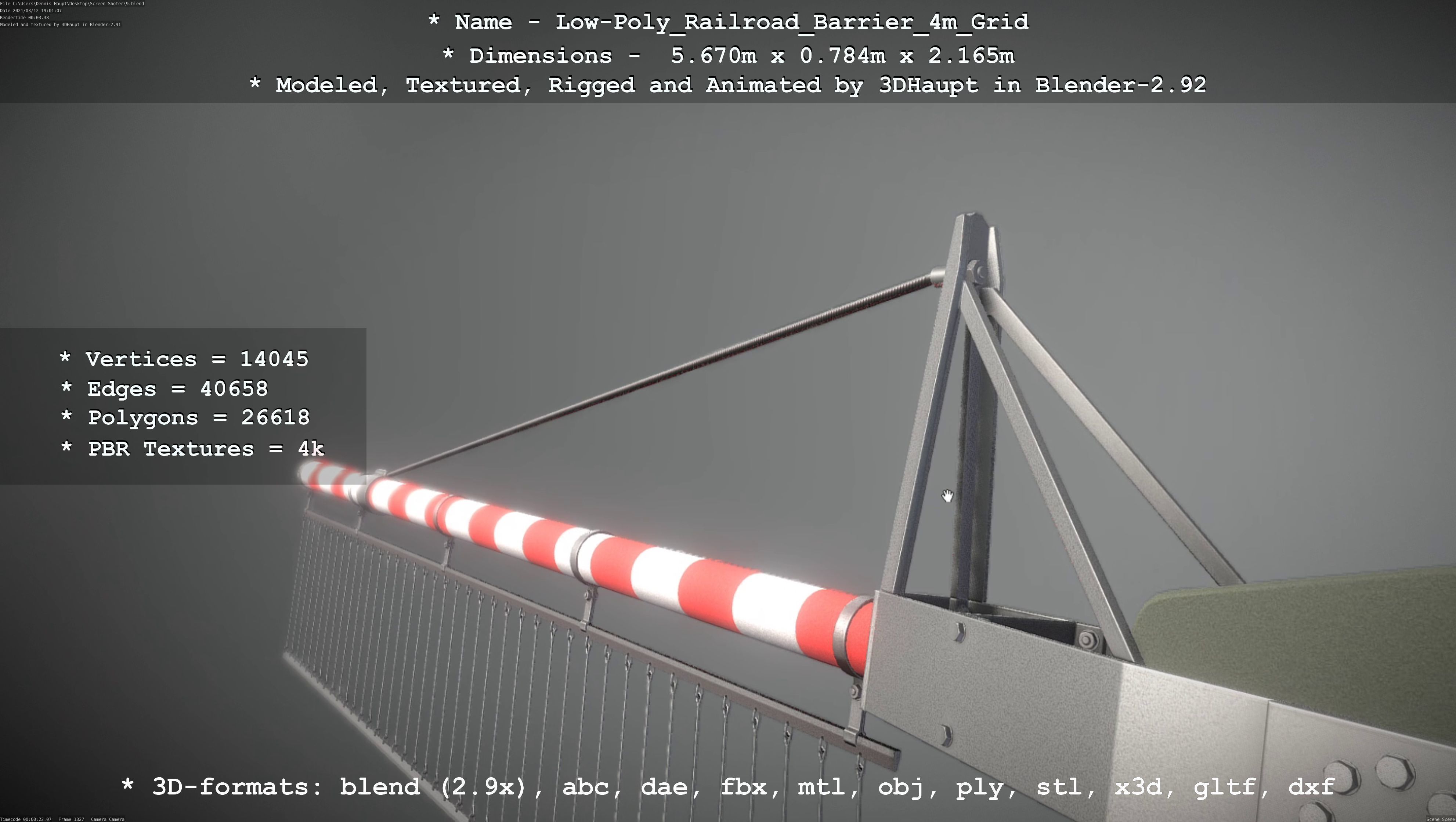 Railroad Barrier 4m with Protective Low and High-Poly 3D Model Collection_55