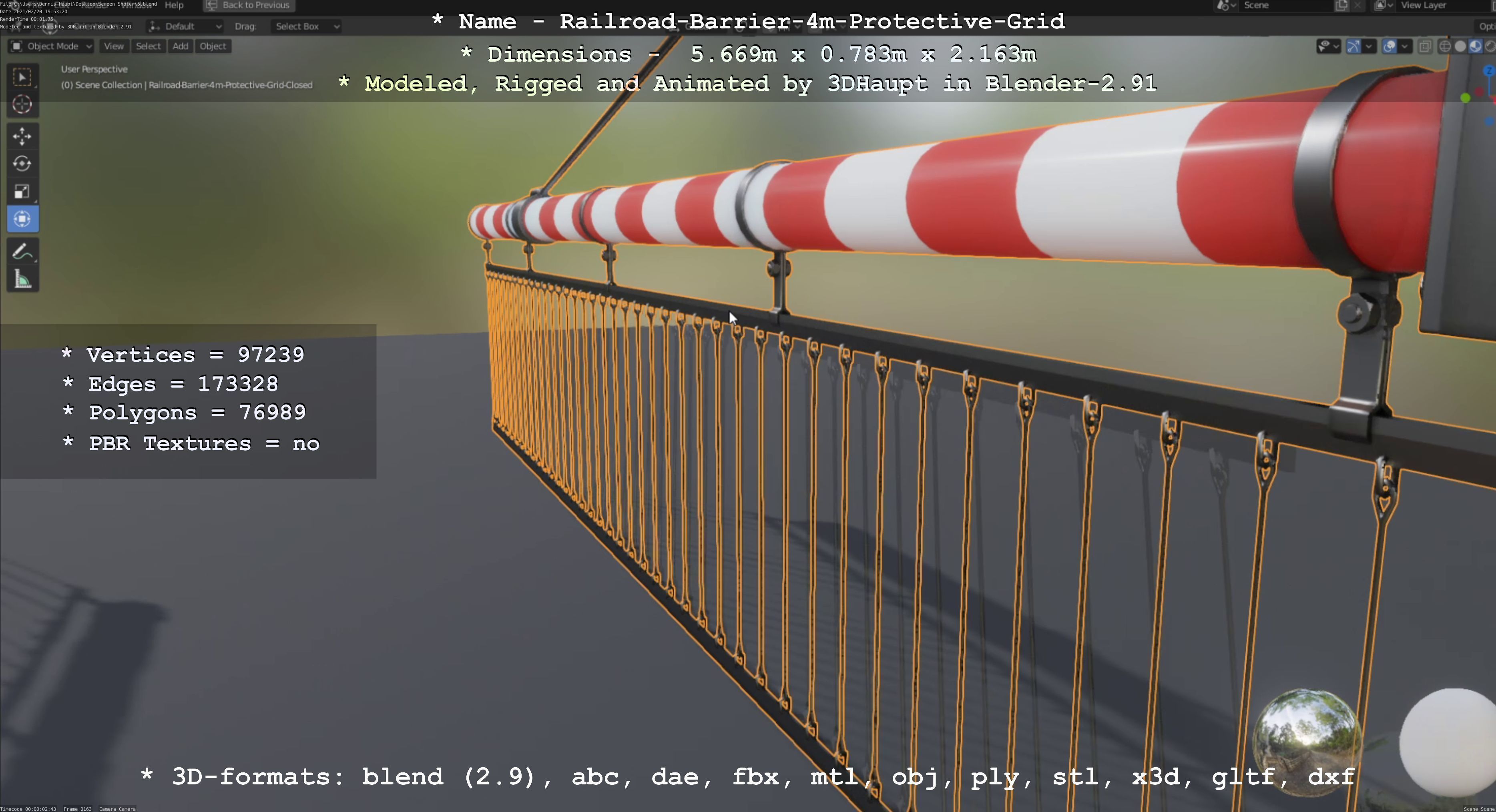Railroad Barrier 4m with Protective Low and High-Poly 3D Model Collection_27