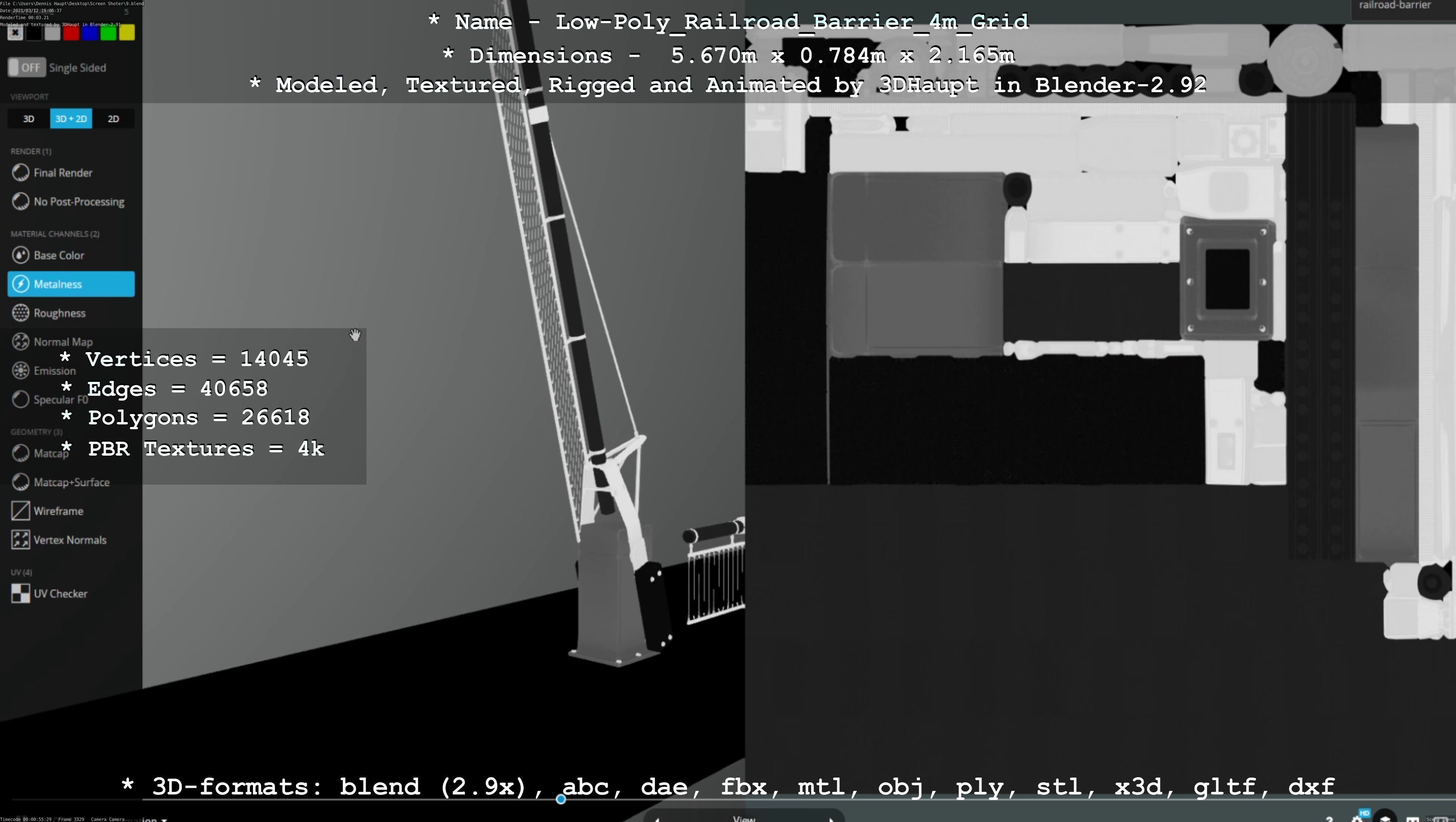 Railroad Barrier 4m with Protective Low and High-Poly 3D Model Collection_66