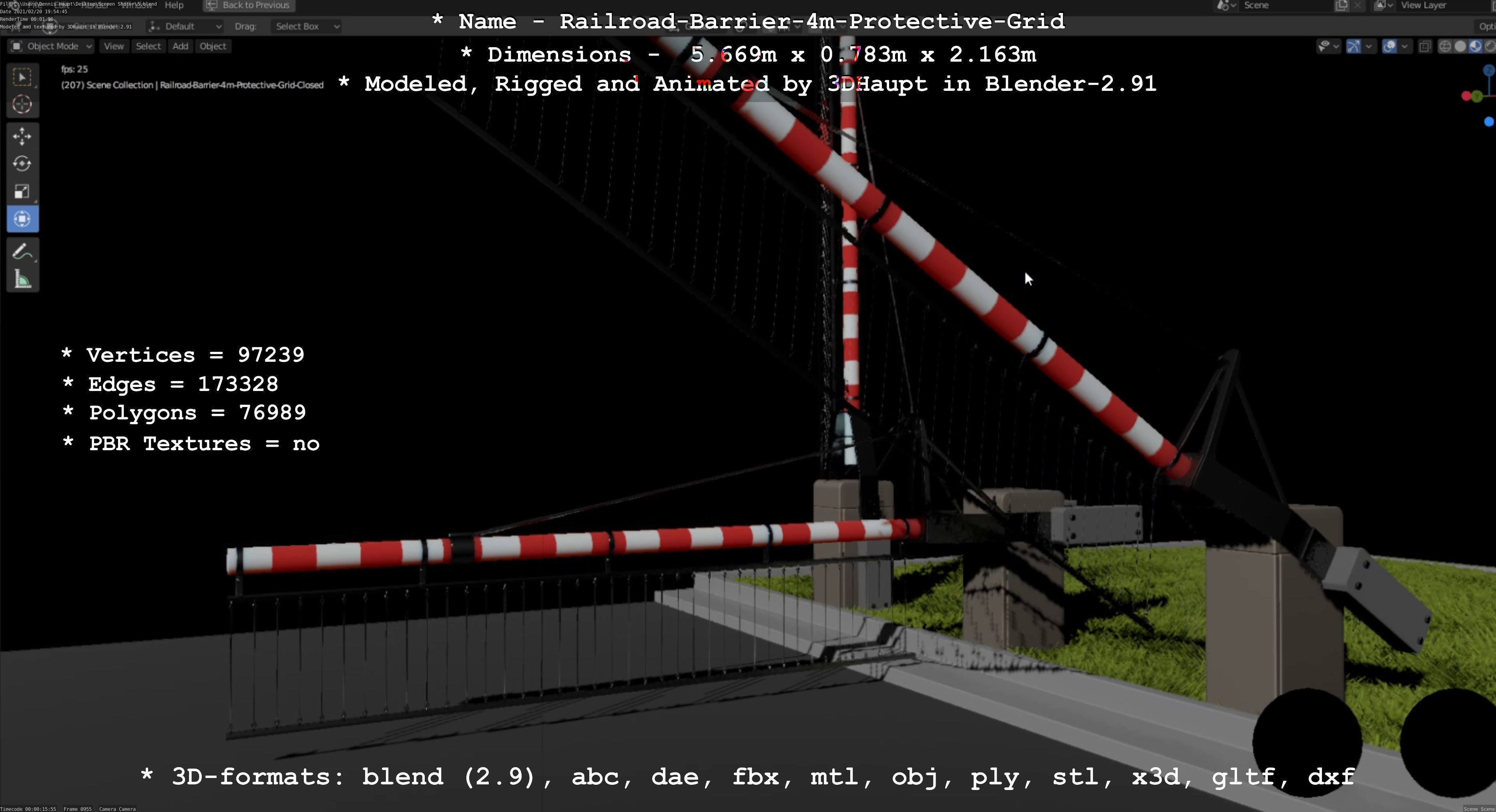 Railroad Barrier 4m with Protective Low and High-Poly 3D Model Collection_33