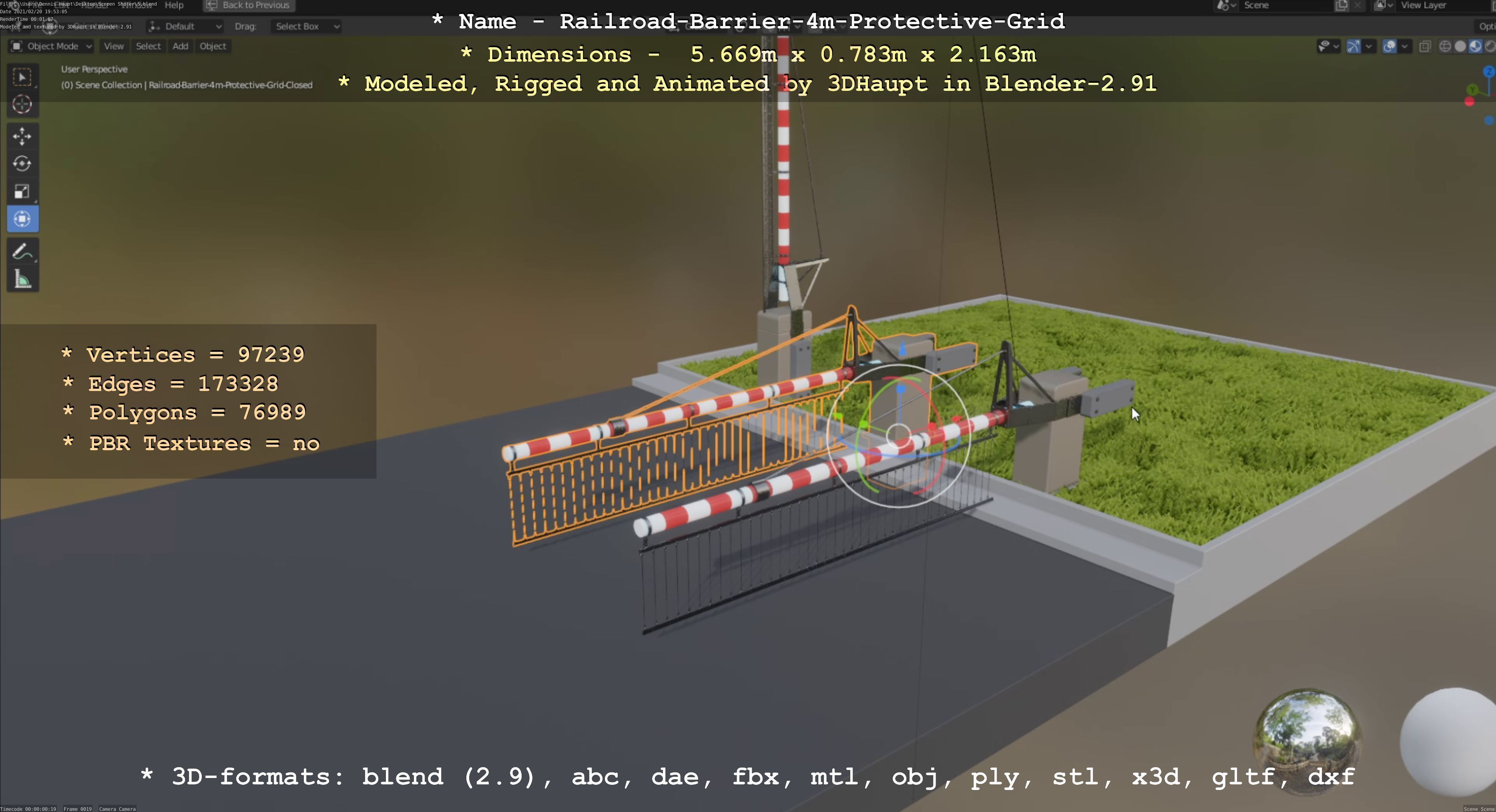 Railroad Barrier 4m with Protective Low and High-Poly 3D Model Collection_26