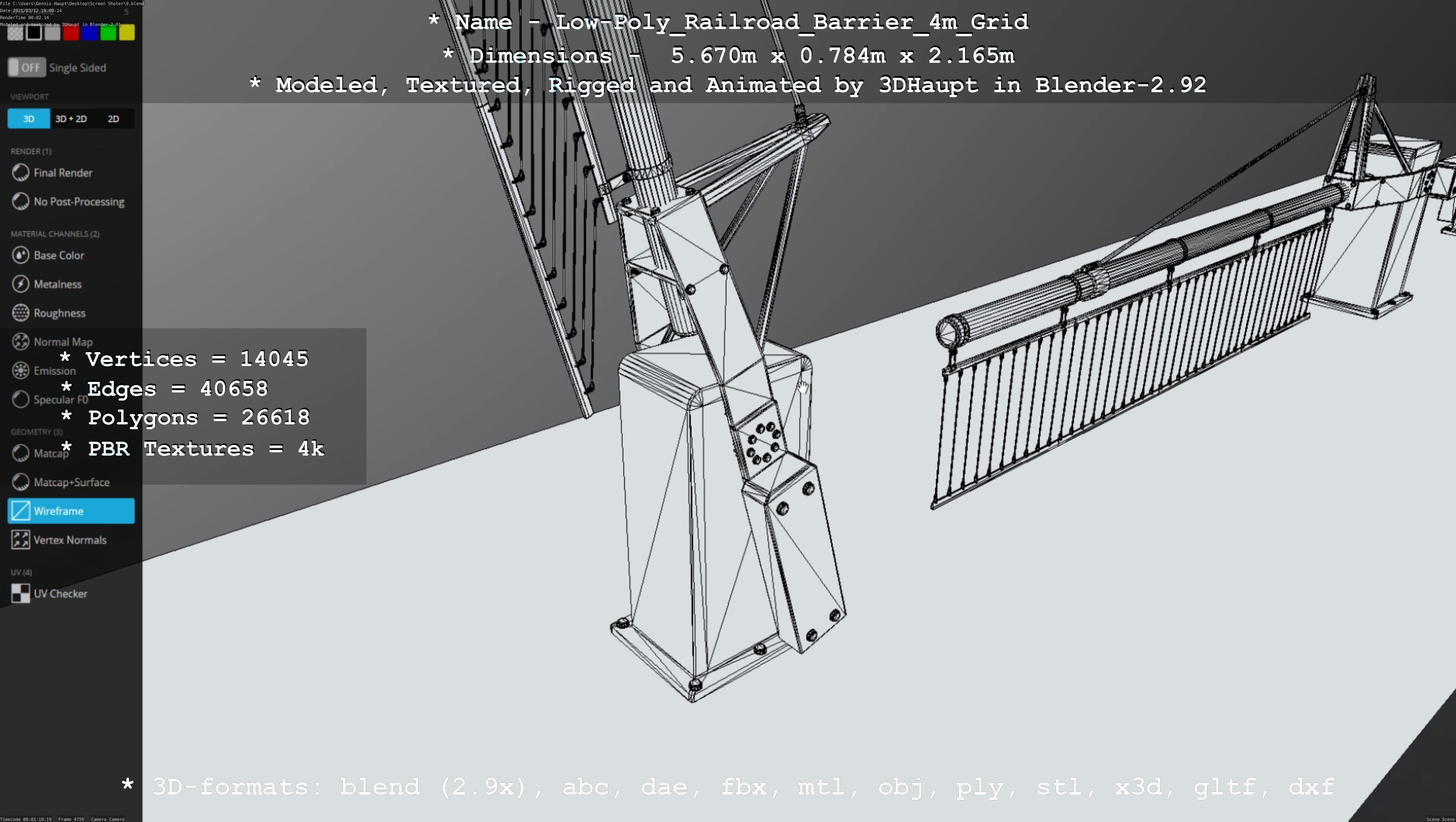 Railroad Barrier 4m with Protective Low and High-Poly 3D Model Collection_63