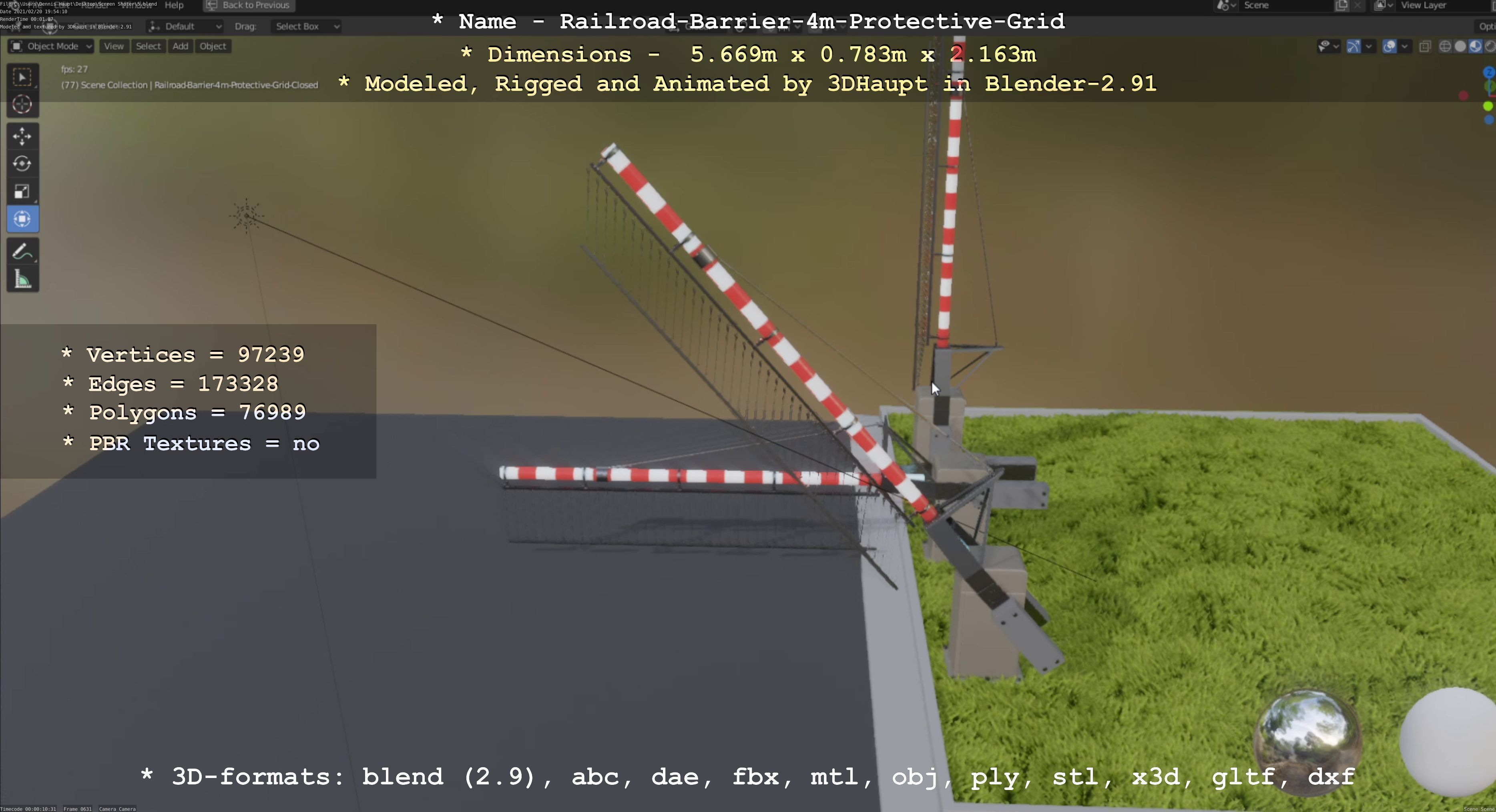 Railroad Barrier 4m with Protective Low and High-Poly 3D Model Collection_11